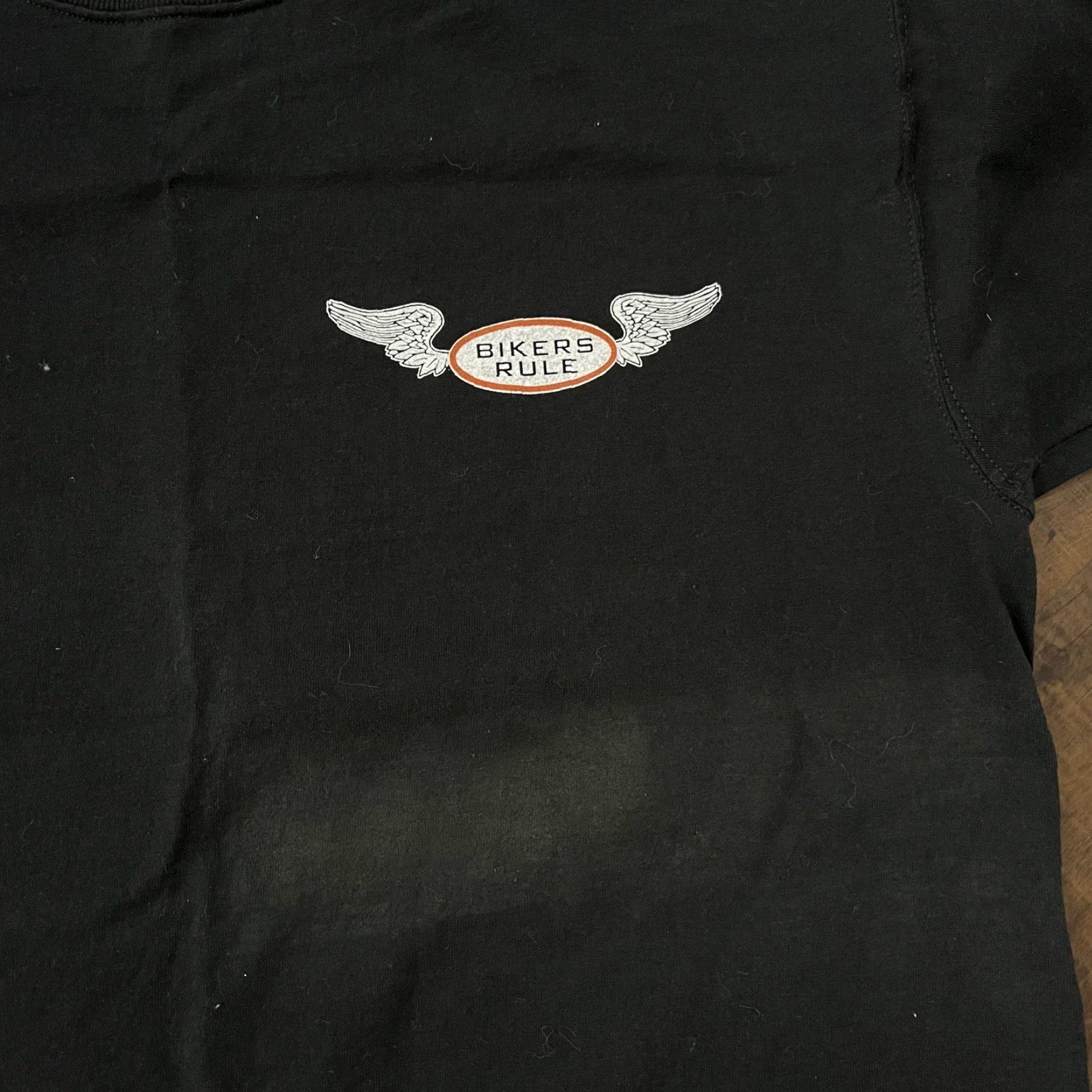Fruit Of The Loom VINTAGE Biker T-Shirt Large Funny Humor Doubled Sided Motorcycle Black New Orleans Mens Shirt Graphic Print Cotton Size US L / EU 52-54 / 3 - 4 Thumbnail