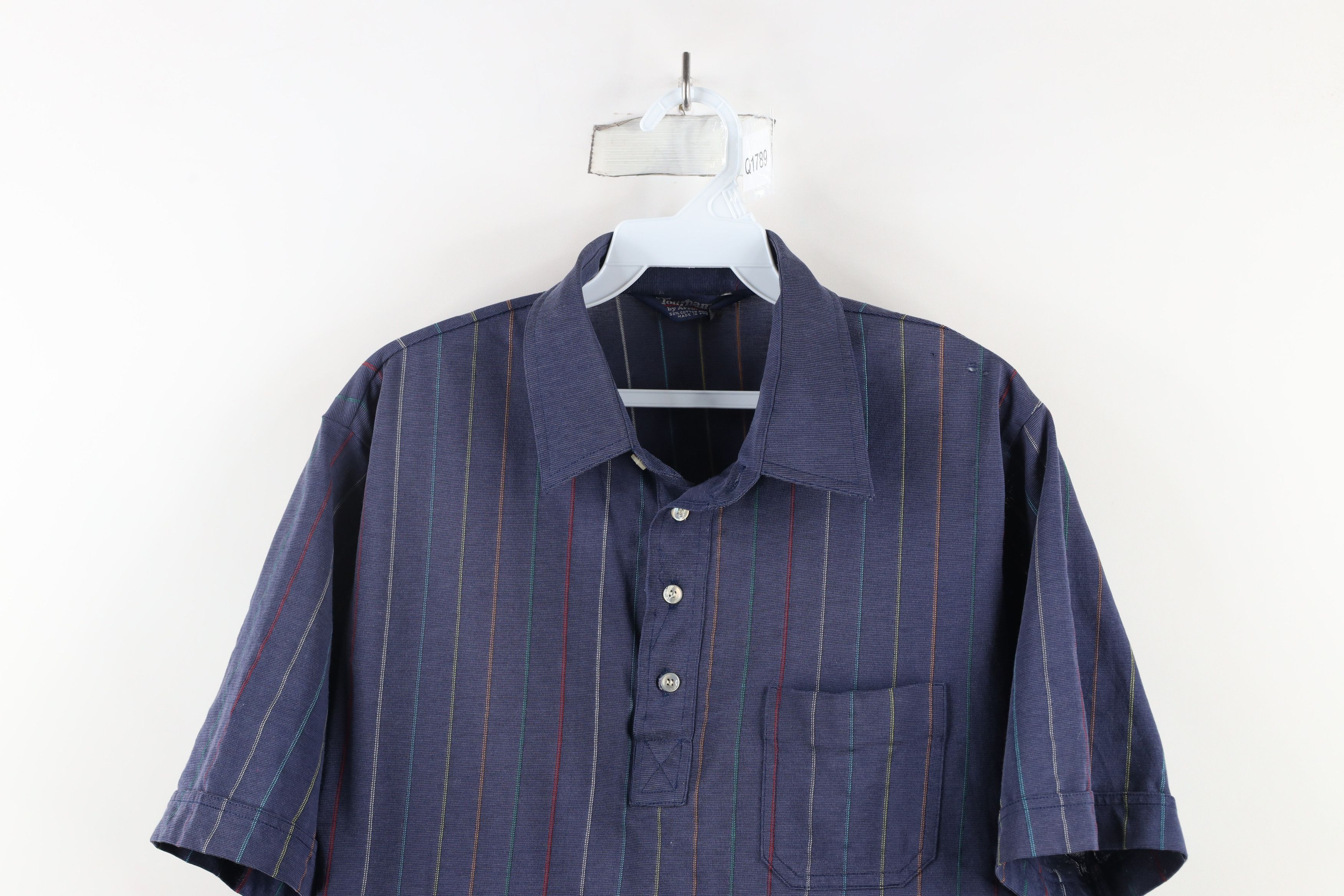 Vintage Vintage 70s Streetwear Striped Knit Collared Polo Shirt Size US L / EU 52-54 / 3 - 2 Thumbnail