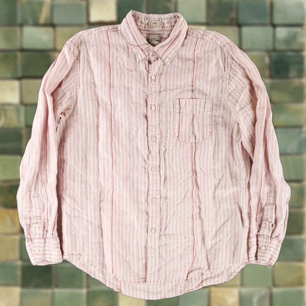 J.Crew J Crew Shirt Linen Baird McNutt Button Down Pink White Slim Striped Mens L Size US L / EU 52-54 / 3 - 1 Thumbnail