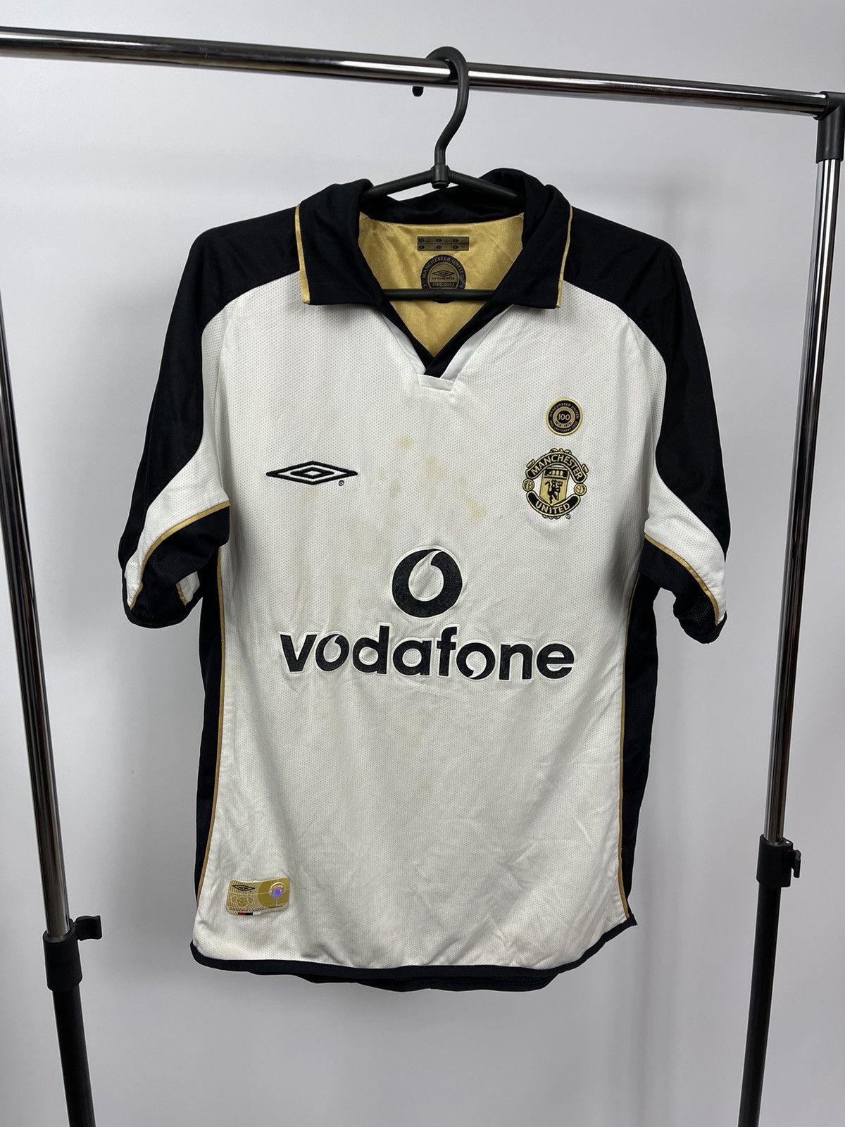Umbro Manchester United Away football shirt 2001 #4 Veron Jersey S Size US S / EU 44-46 / 1 - 2 Thumbnail