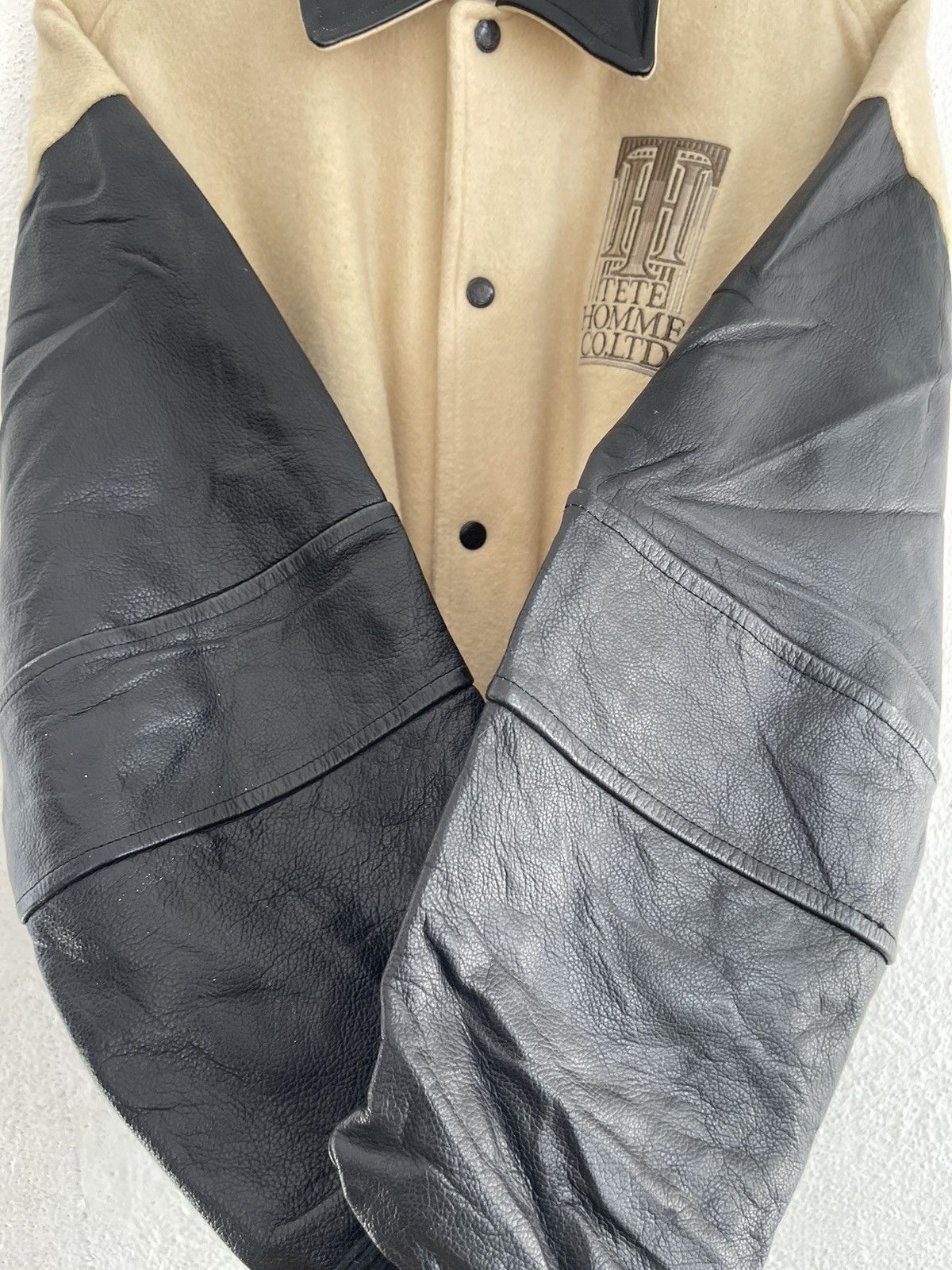 Issey Miyake × Japanese Brand × Tete Homme Tete Homme Katoh Kazutaka Wool/Leather Varsity Jacket Size US XL / EU 56 / 4 - 5 Thumbnail