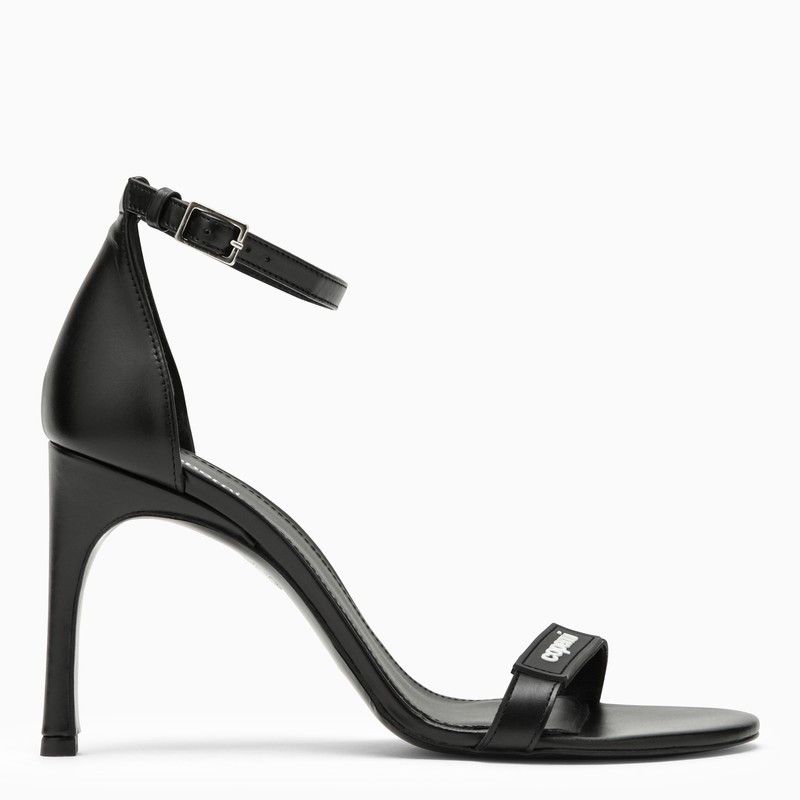 image of Coperni High Black Leather Sandal With Logo, Women's (Size 8)