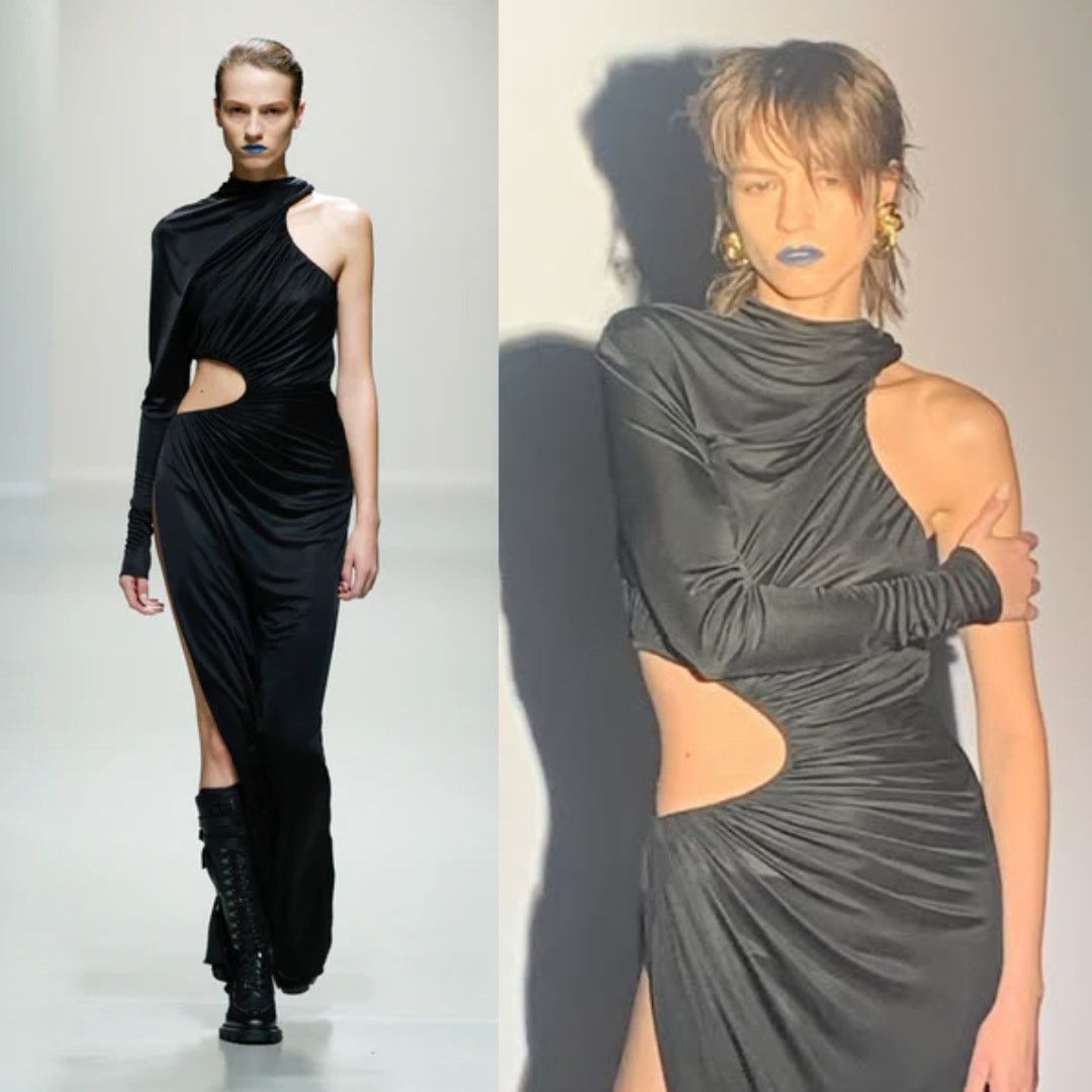 Other Atlein | NWT One Sleeve Ruched Cut Out Dress Black FR 34 XS Size XS / US 0-2 / IT 36-38 - 2 Thumbnail