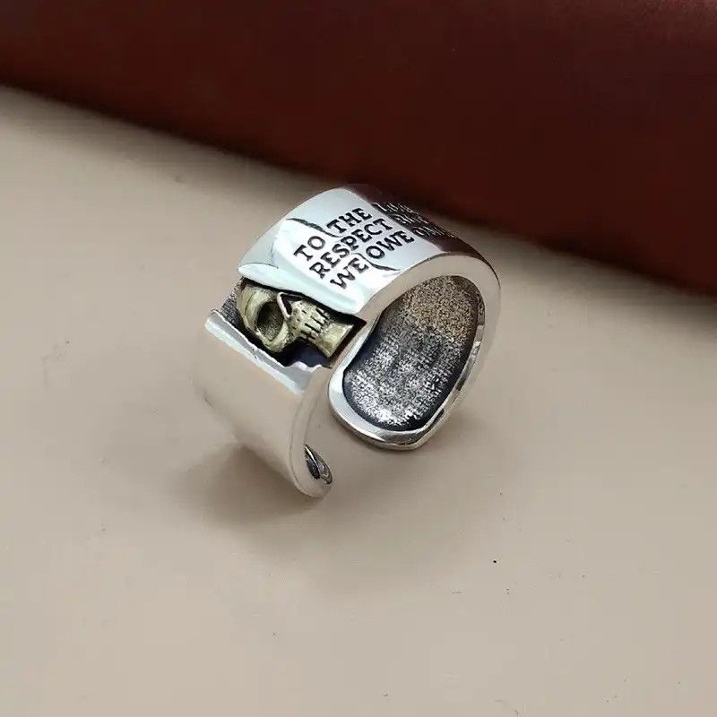 Jewelry × Vintage Retro Skull & Letter Engrave Thai Silver Unisex Ring Size ONE SIZE - 3 Thumbnail