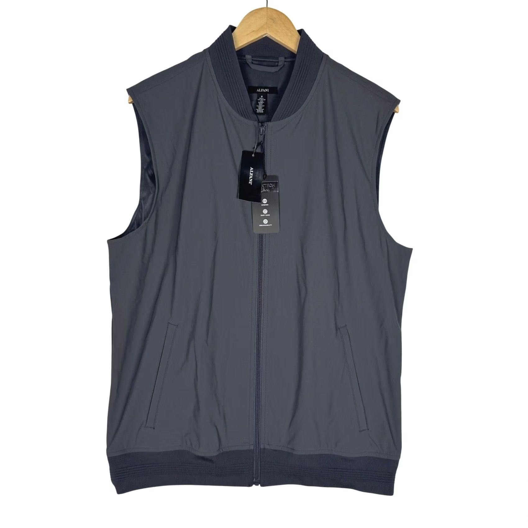 Alfani Alfani Alfatech Bomber Vest Mens M Ebony Grey Full Zip Stretch Size US M / EU 48-50 / 2 - 2 Thumbnail
