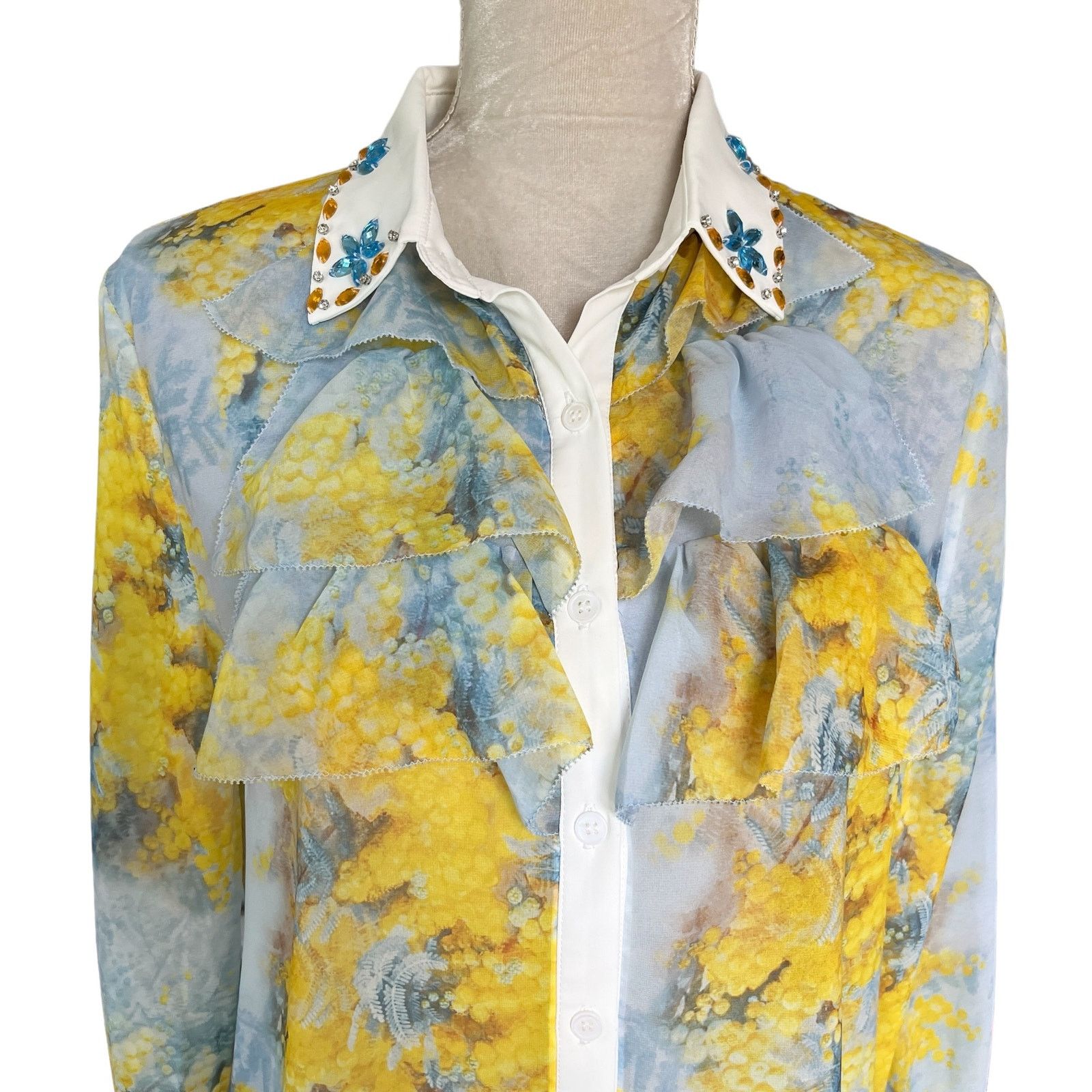 Other UVM Blouse Button Down Semi Sheer L Crystals Boho Retro Size L / US 10 / IT 46 - 7 Thumbnail