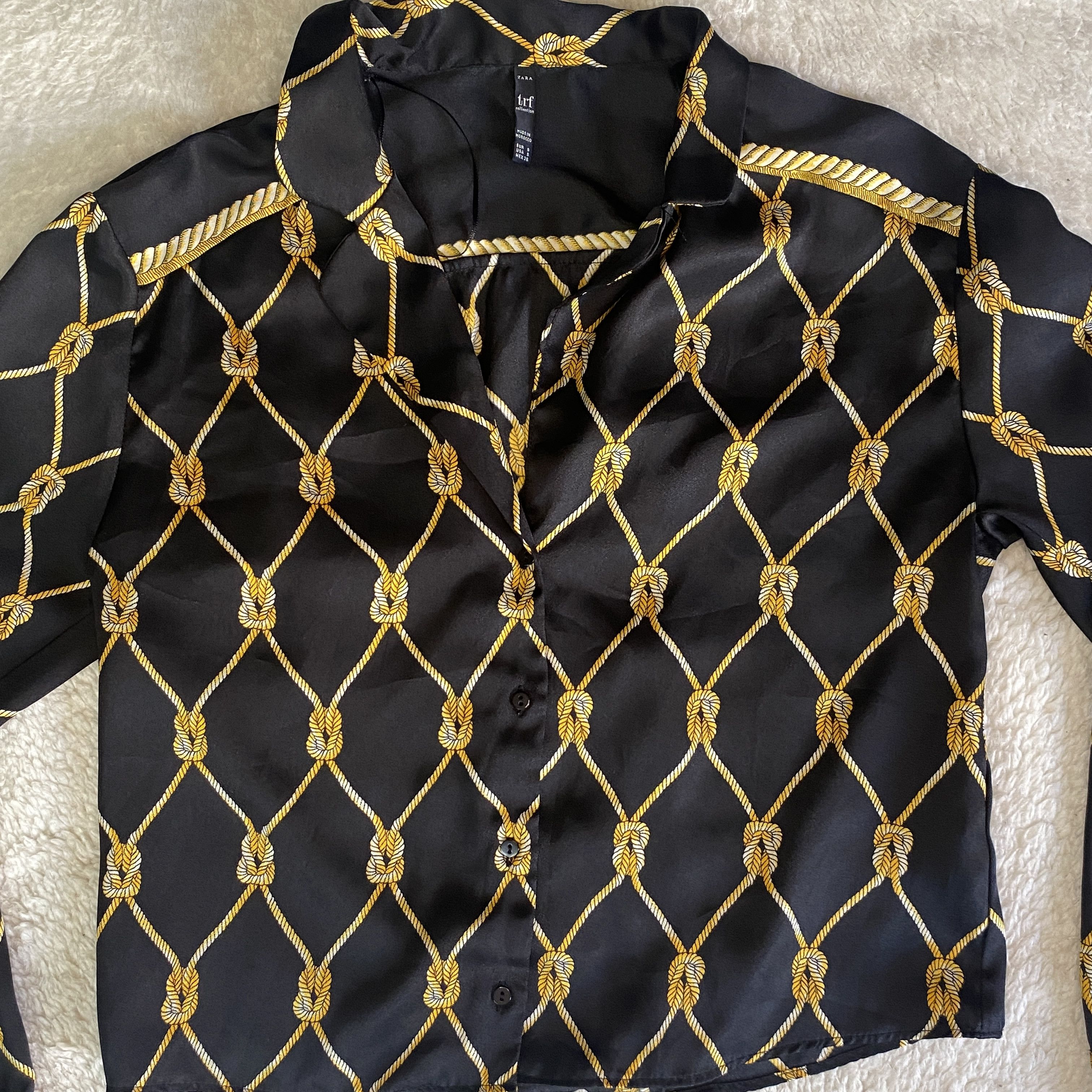 Zara ZARA TRF Collection Black Gold Chain Print Button Up Top Size S / US 4 / IT 40 - 9 Thumbnail