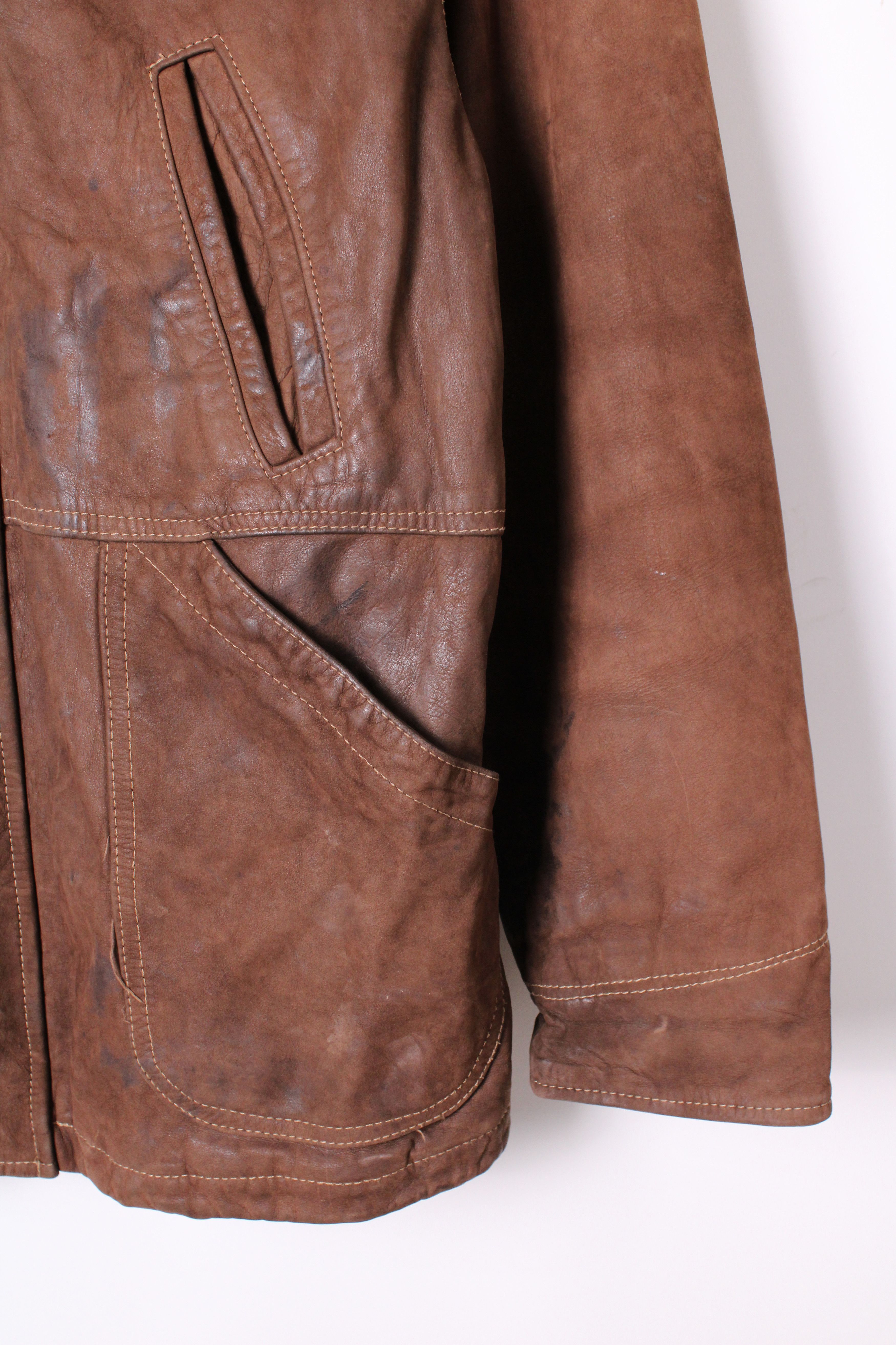 Vintage VINTAGE FIREMAN LEATHER JACKET BROWN Size US L / EU 52-54 / 3 - 3 Thumbnail