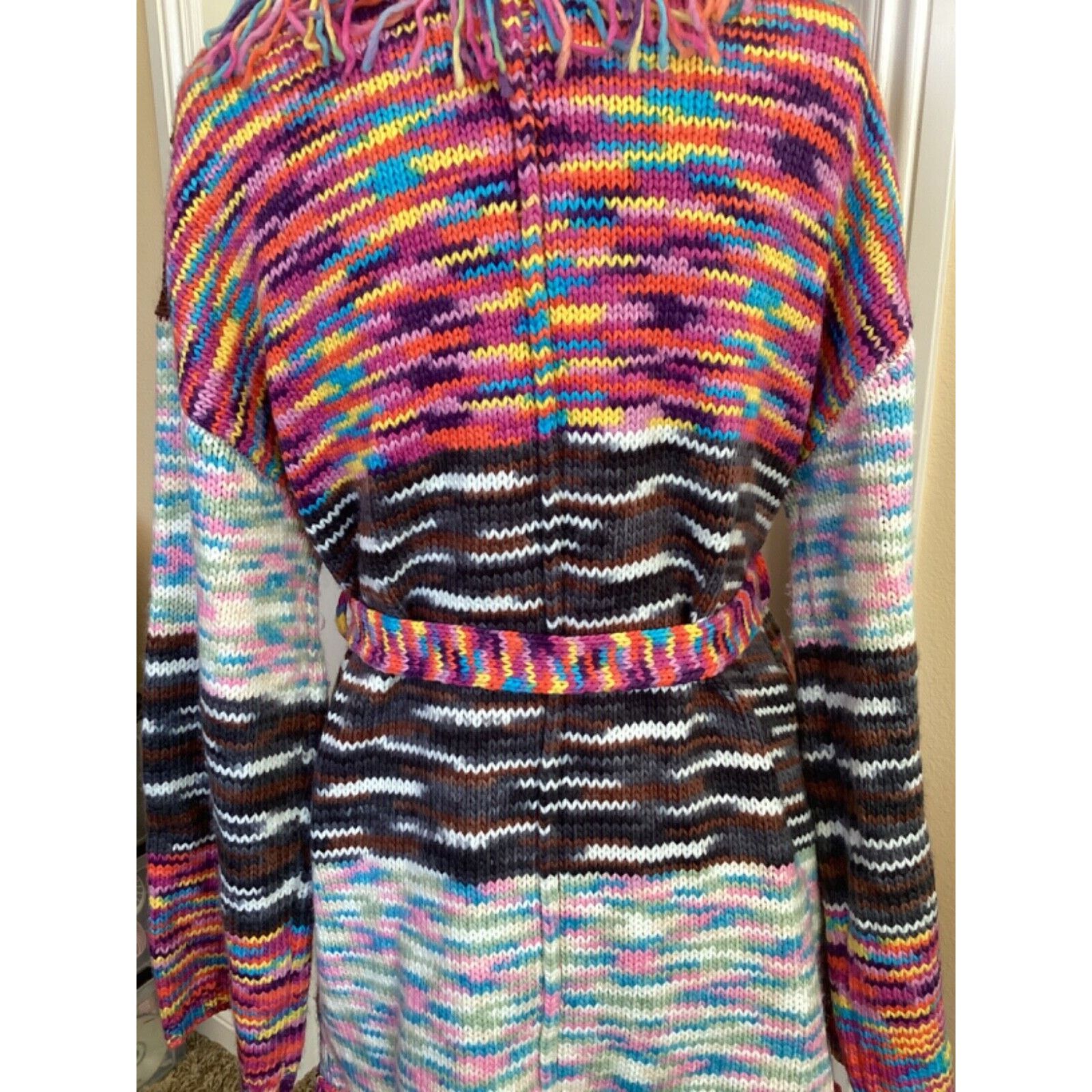 Other POL 80'S PATCHWORK BELTED FRINGE KNIT CARDIGAN SWEATER SZ M Size M / US 6-8 / IT 42-44 - 5 Thumbnail