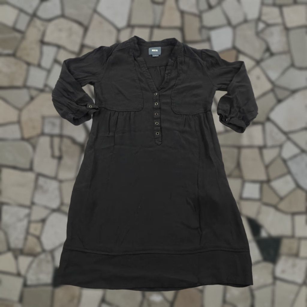 Vintage Maeve Dress Womens 4 Black V Neck Button Front 3/4 Sleeve Anthropologie Boho Shirt Womens Casual Workwear Size S / US 4 / IT 40 - 1 Thumbnail