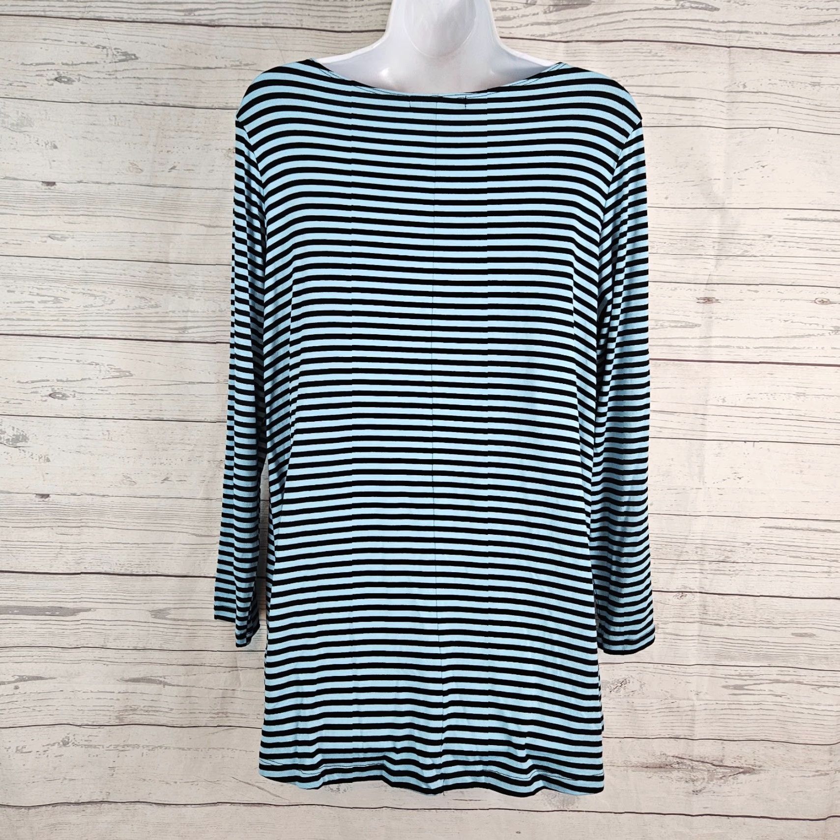 Vintage Comfy USA Womens Top Blouse Striped Long Sleeve Size M Blue Black 90s? (adjust to 90s not in original) Size M / US 6-8 / IT 42-44 - 3 Thumbnail