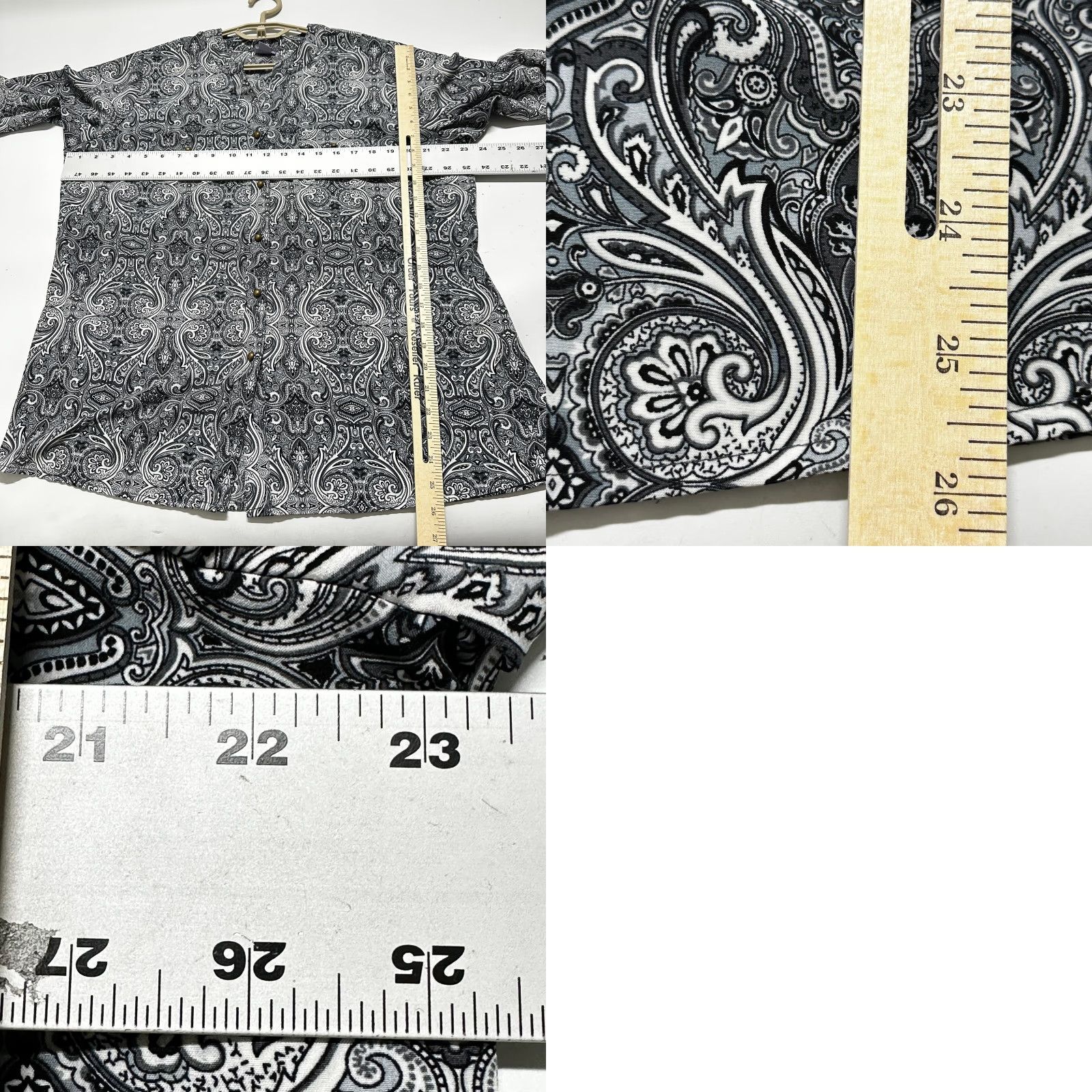 Vintage VINTAGE? No. Laura Scott Blouse Plus 2X Gray Paisley Button Up Boho Bohemian Office Shirt Womens Size XXL / US 16-18 / IT 52-54 - 8 Thumbnail