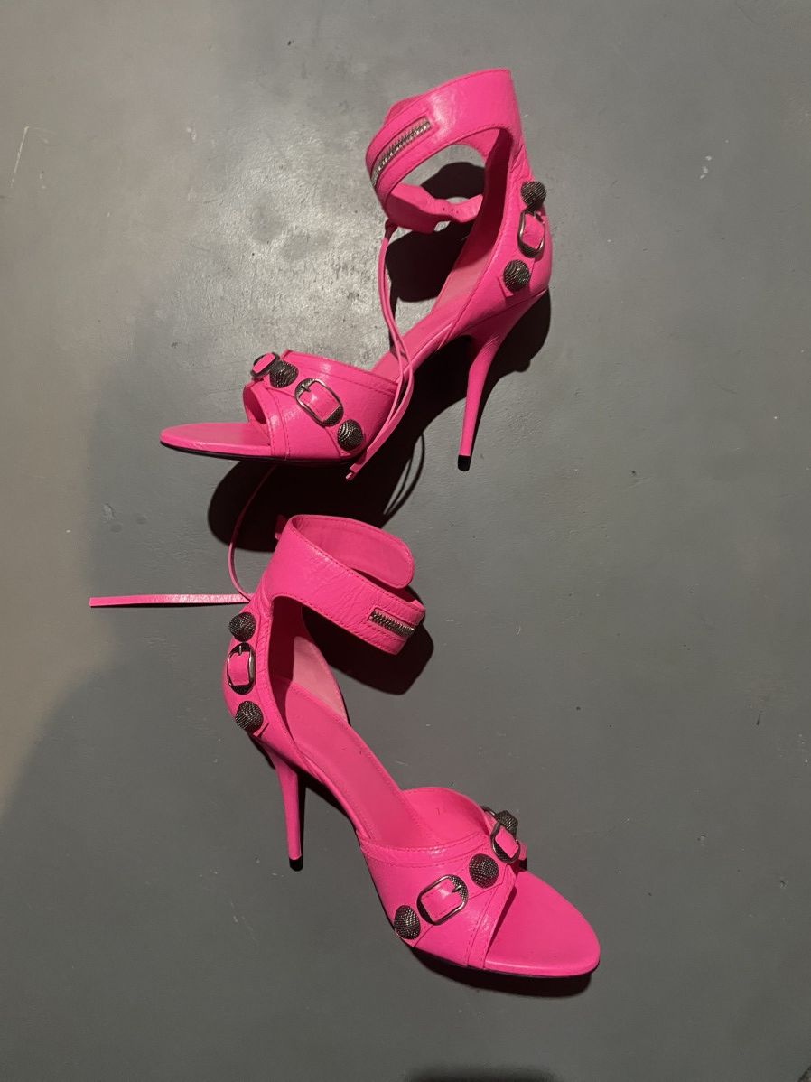 Balenciaga Balenciaga Womens Flou Pink Cagole Leather Studded Stiletto Size US 8.5 / IT 38.5 - 2 Thumbnail