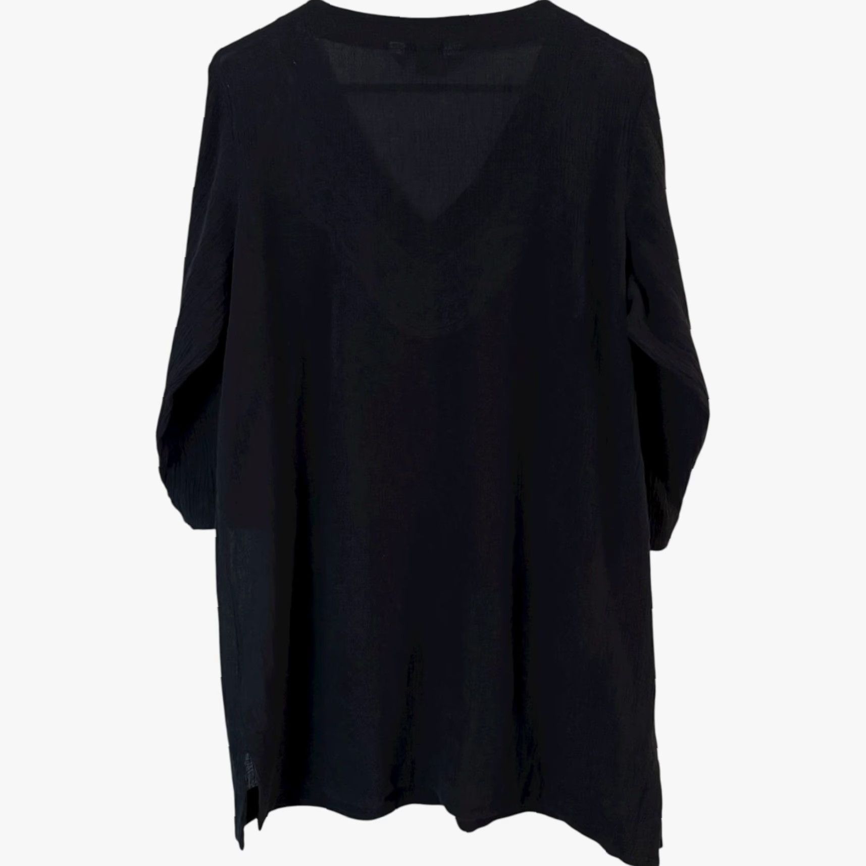 Lands' End Lands' End Embroidered 3/4 Sleeve V-Neck Tunic Top Black Women's Petite Medium Blouse 100% Cotton Embroidered Wool? No. (Just avoid extra). Size M / US 6-8 / IT 42-44 - 4 Thumbnail
