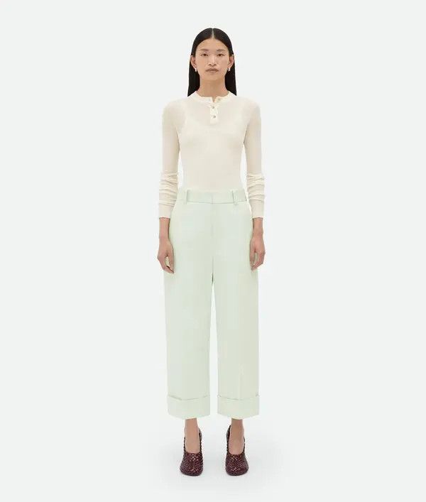 Bottega Veneta o1n1vont0625 Cotton Twill Culotte Trouser in Light Cyan Size 25" / US 0 / IT 36 - 1 Thumbnail