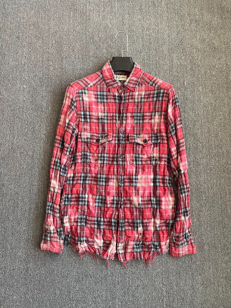 Saint Laurent Paris Saint Laurent Red Plaid Button-Up Shirt - dmc Size US S / EU 44-46 / 1 - 1 Thumbnail
