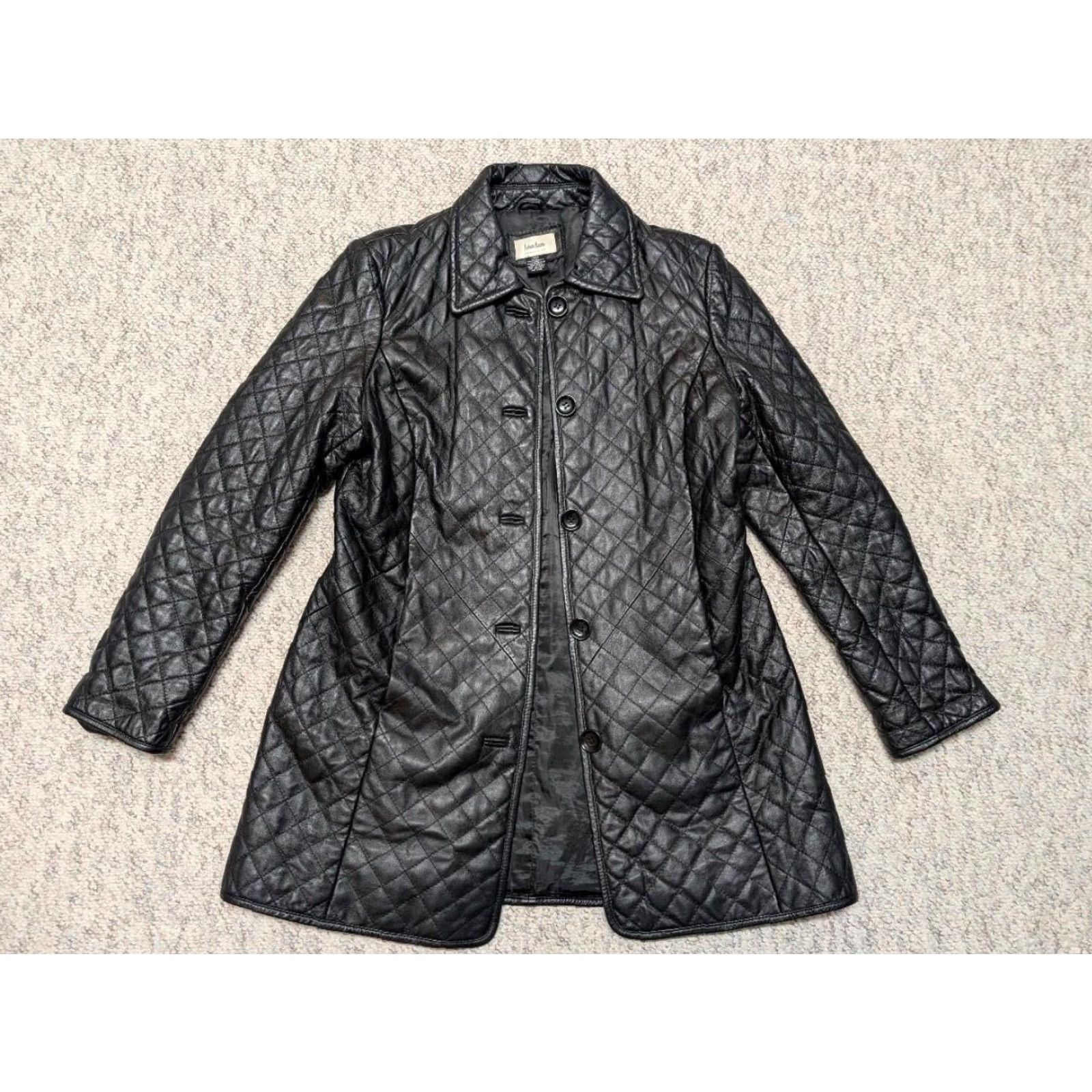Neiman Marcus VINTAGE Neiman Marcus leather coat Overcoat quilted diamond black L Womens COAT Size L / US 10 / IT 46 - 7 Thumbnail