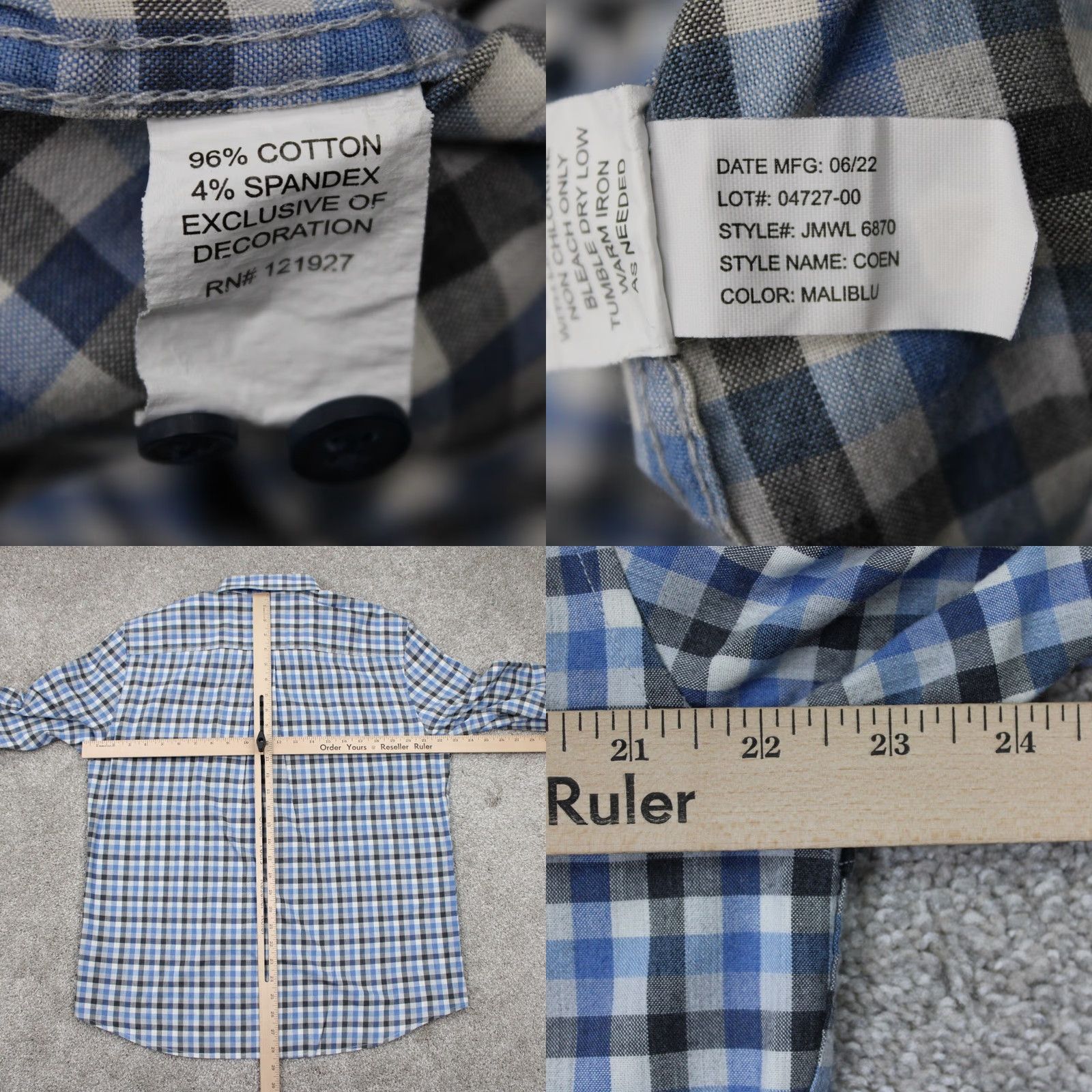 johnnie-O johnnie-O Shirt Adult Medium Blue/White/Black Plaid Button-Down Long Sleeve Cotton L/S Shirt Mens Medium Plaid Button-Up Size US M / EU 48-50 / 2 - 8 Thumbnail