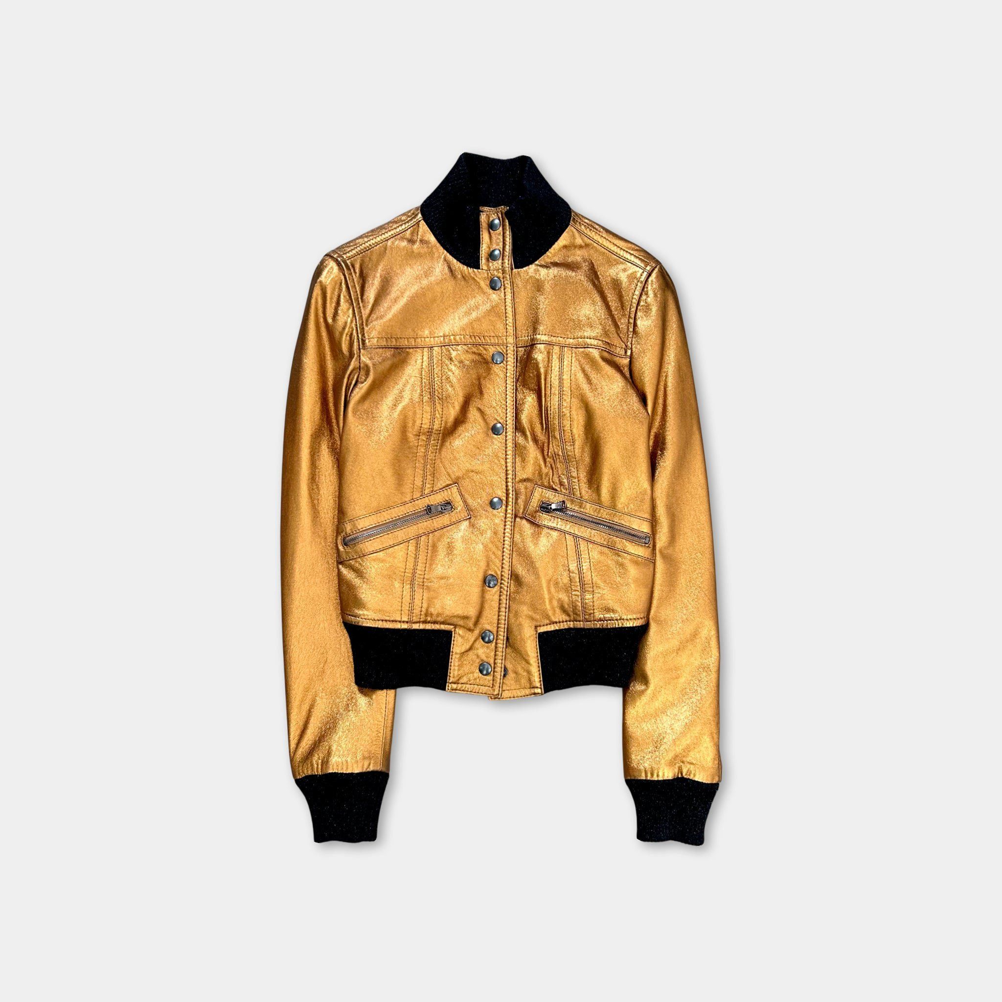 Dolce & Gabbana Dolce & Gabbana 2010s Gold Metallic Leather Jacket Size US S / EU 44-46 / 1 - 1 Thumbnail