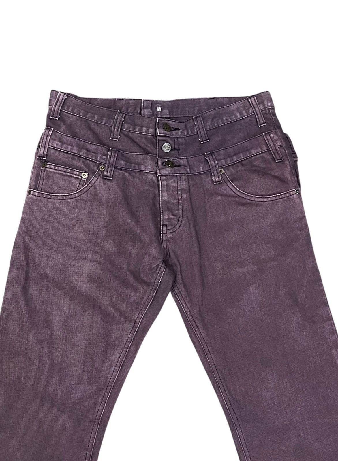 Japanese Brand 🔥Unique Jeans Open Arms Double Waist Back Flap Purple Pants Size US 31 - 2 Thumbnail