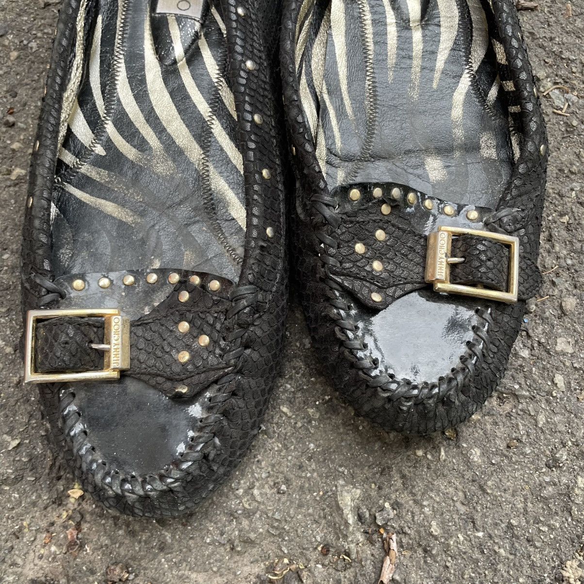 Jimmy Choo Black Leather Knot Detail Hedera Flats slip boots shoes goth Size US 10.5 / IT 40.5 - 2 Thumbnail