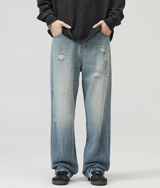 VIBE Men's straight wide-leg vintage washed ripped baggy jeans Size US 32 / EU 48 - 1 Thumbnail