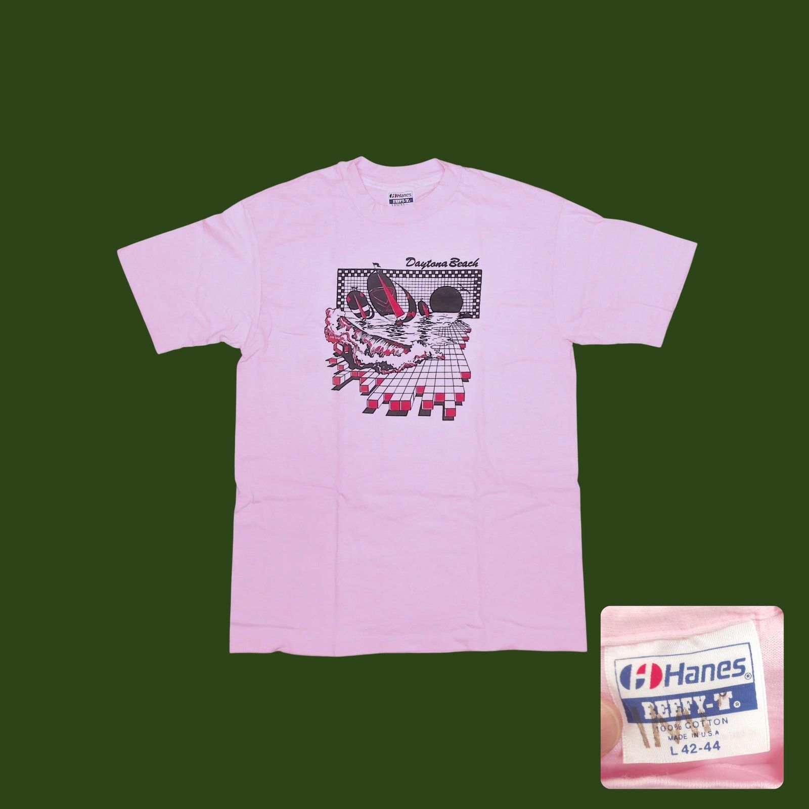 Vintage VTG 80s Hanes Beefy-T Single Stitch Sun-Faded Surf Tee Pink Size US M / EU 48-50 / 2 - 1 Thumbnail