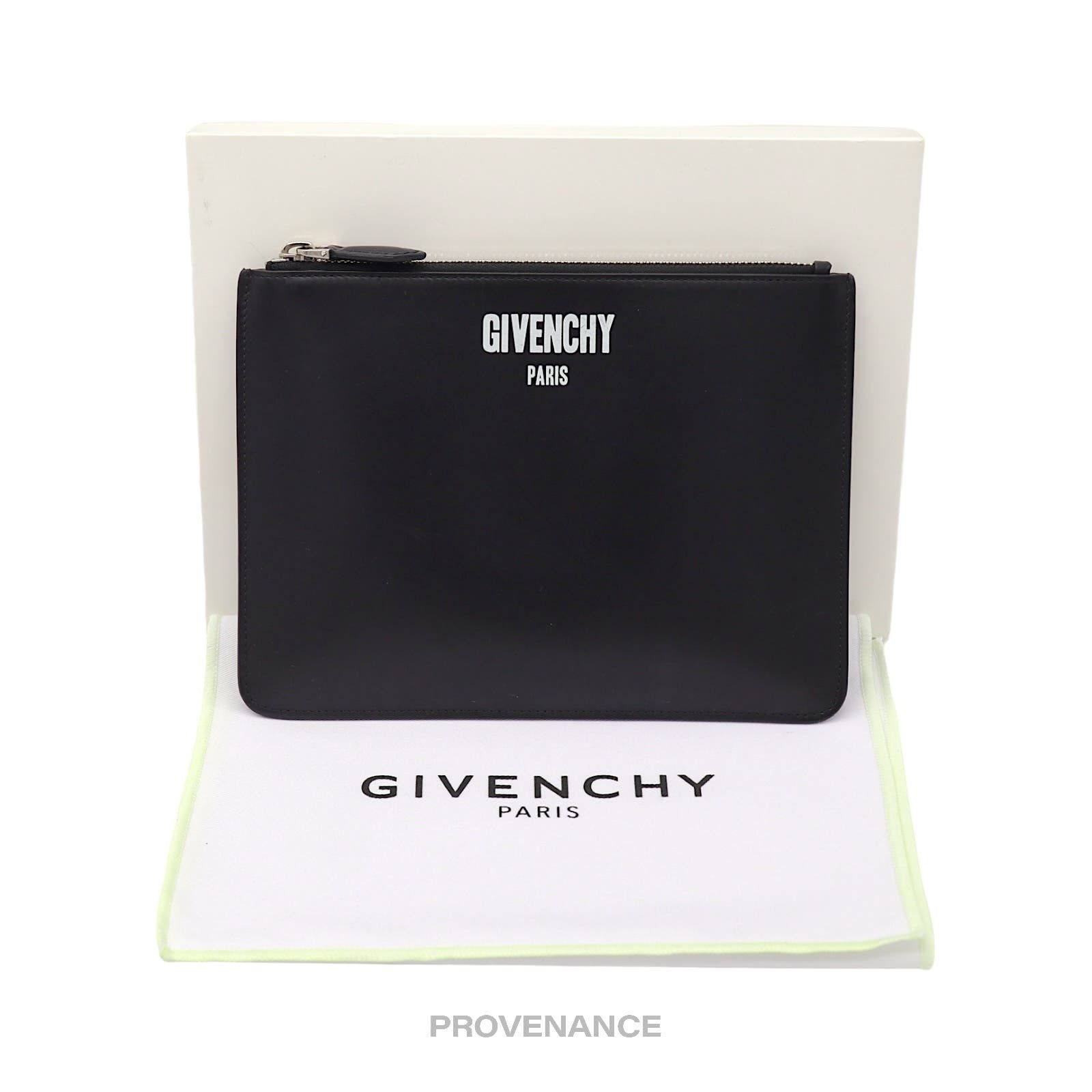 image of Gucci Givenchy Logo Zip Pouch Clutch Bag - Black Leather, Women's