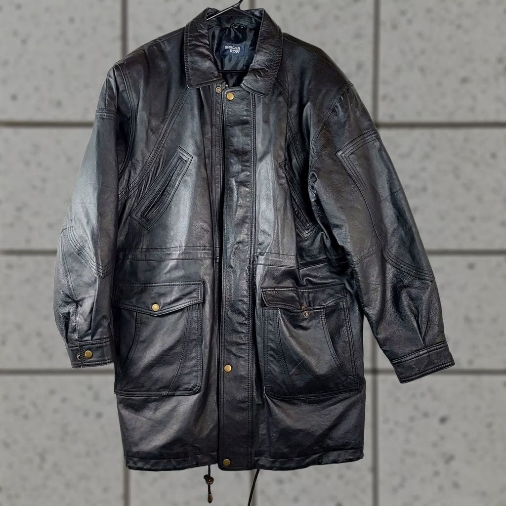 Vintage Duncan Row Genuine Leather Long Jacket Coat Mens Medium Black Pockets Size US M / EU 48-50 / 2 - 1 Thumbnail