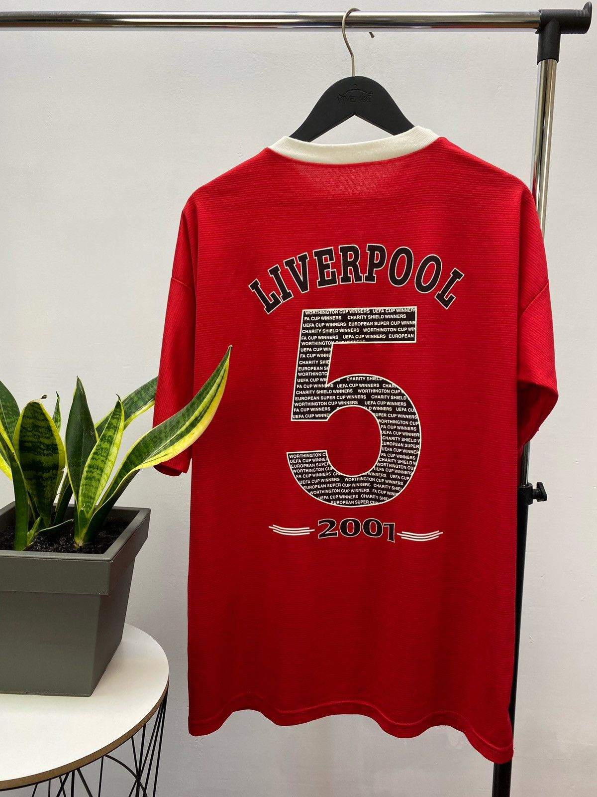 Vintage Vintage Liverpool 2001 Famous 5 Cup Winner T-Shirt Jersey Size US XL / EU 56 / 4 - 18 Thumbnail