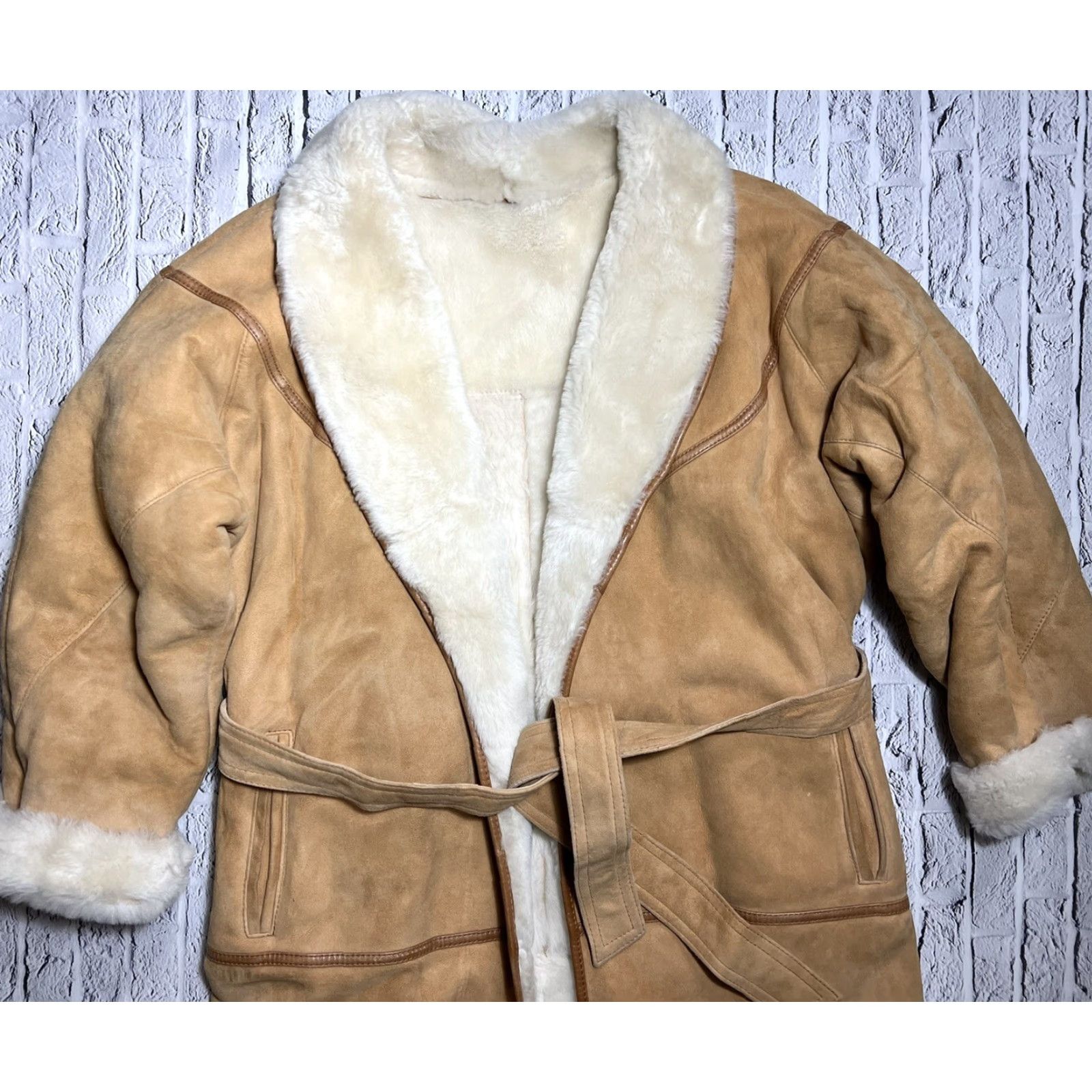 Vintage VINTAGE Beige Suede Trench Coat Belted Women’s Long Coat - L - Bohemian, Classic, Cowboy, Hippie, Vintage Style - Casual Outdoor Size L / US 10 / IT 46 - 5 Thumbnail
