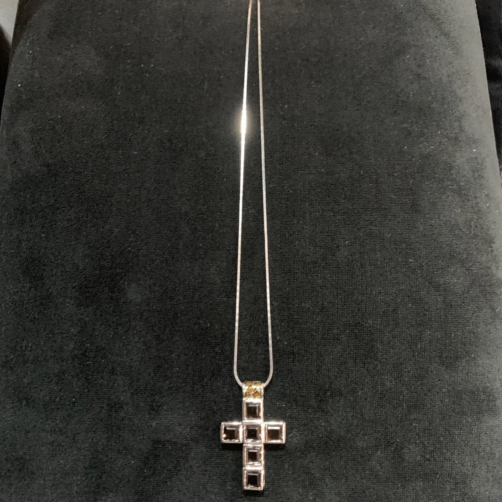 Signal Sport SIGAL 925, Smoky Quartz Cross & Italian Square Snake Chain Size ONE SIZE - 7 Thumbnail