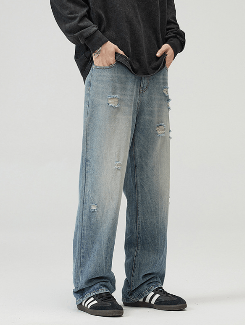Japanese Brand American high street loose straight-leg ripped washed jeans Size US 32 / EU 48 - 4 Thumbnail