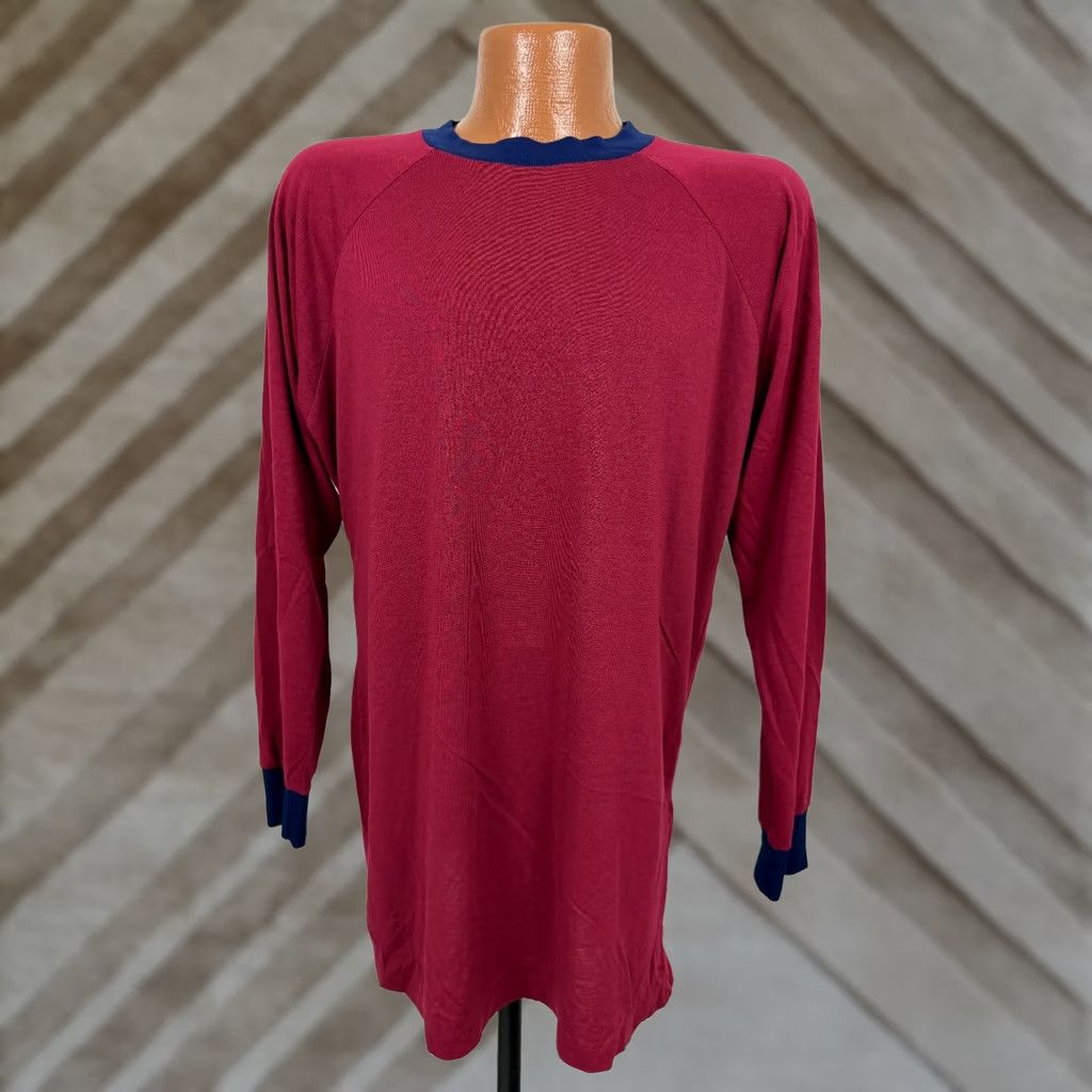 Sears VINTAGE 90s Shirt Men Large Tall LT Minimal Ringer Burgundy Silky Acrylic Size US L / EU 52-54 / 3 - 1 Thumbnail