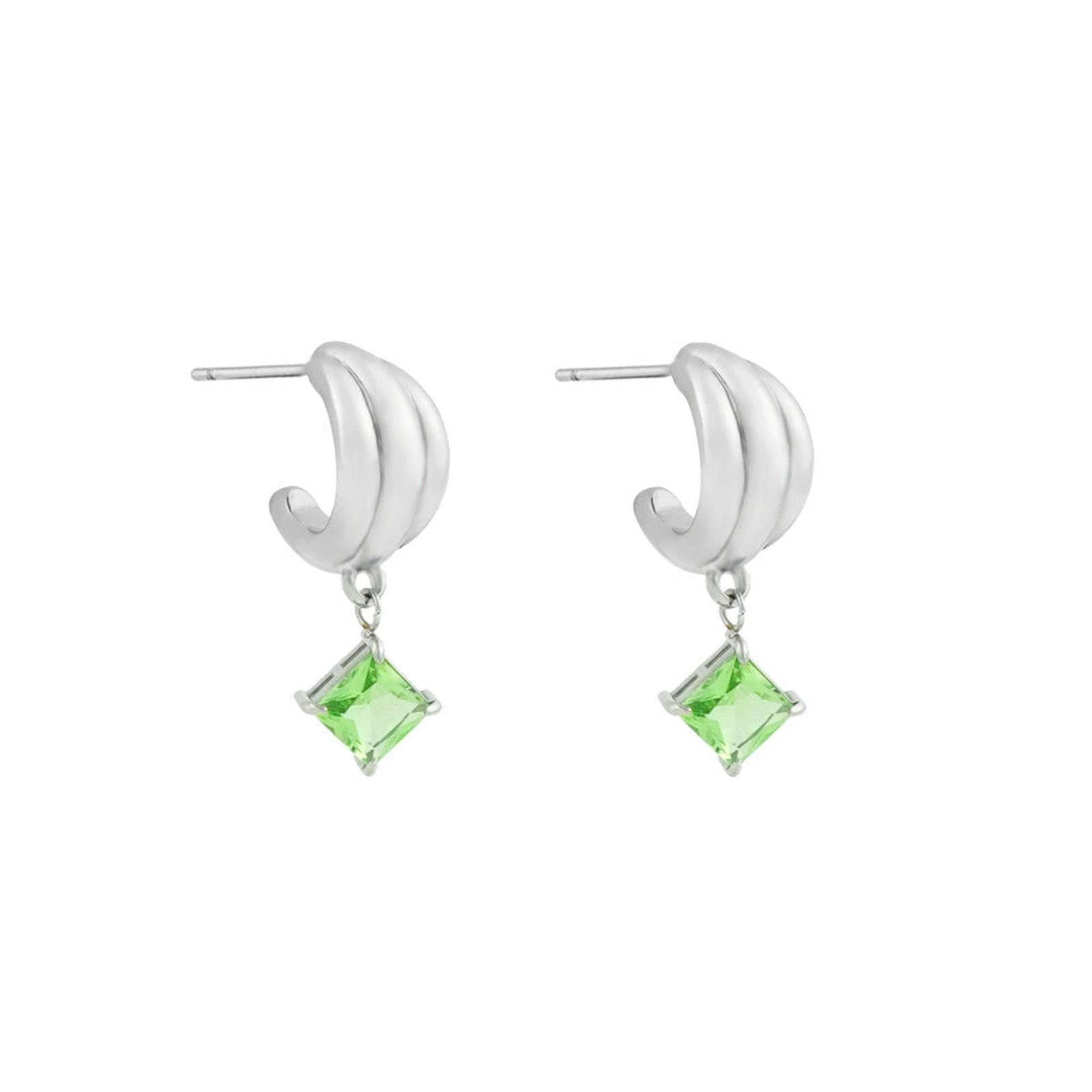 Other Chic Silver Earrings with Green Gemstone Size ONE SIZE - 5 Thumbnail