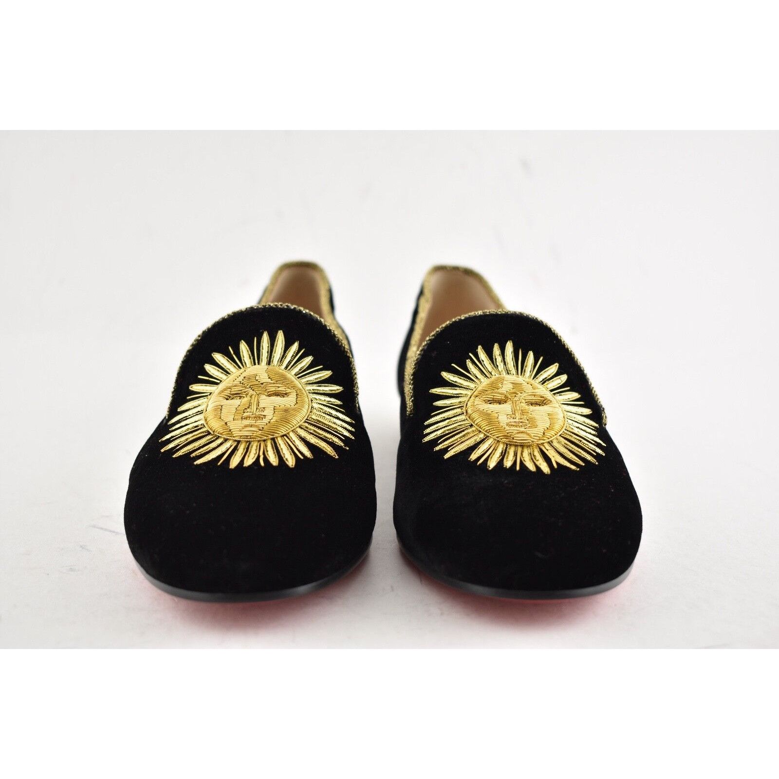 Christian Louboutin Morning Sakouette Flat Black Velvet Gold Sun Slip Loafer 37 Size US 7 / IT 37 - 7 Thumbnail