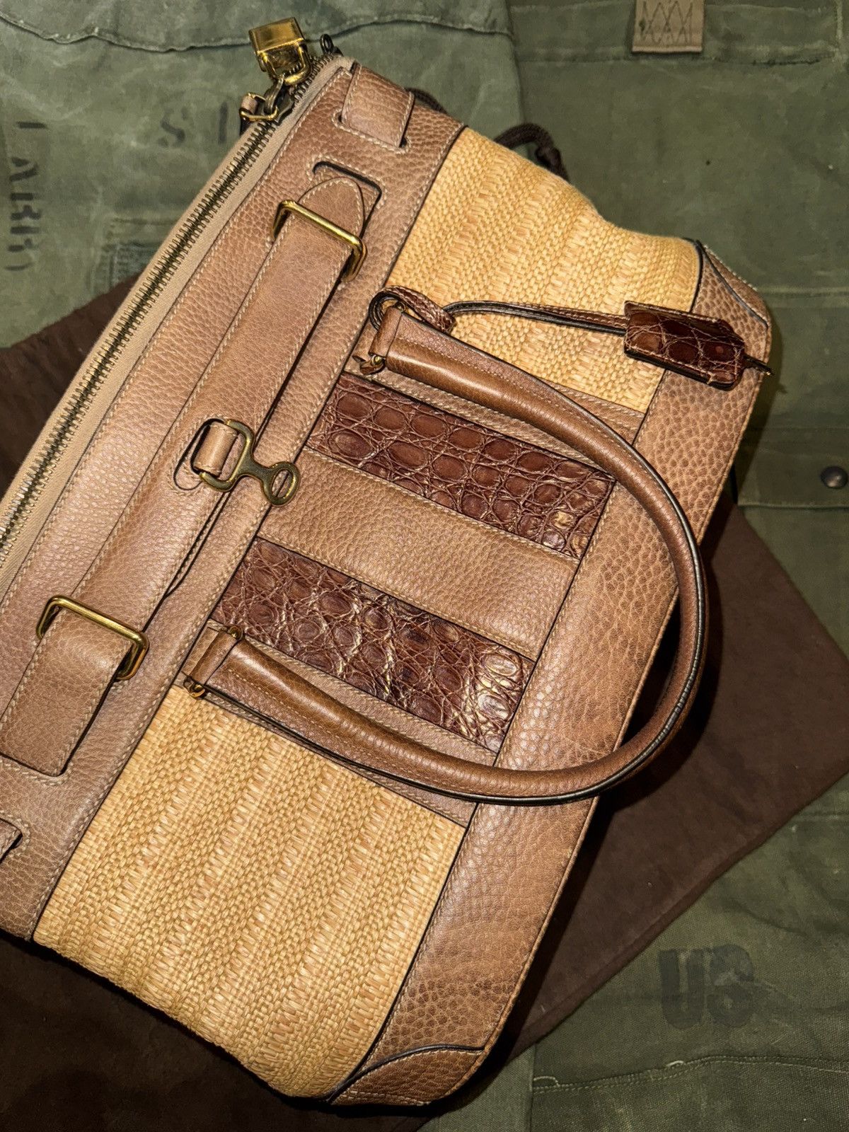 Gucci Vintage Gucci Raffia and Crocodile Handle Bag Size ONE SIZE - 1 Thumbnail
