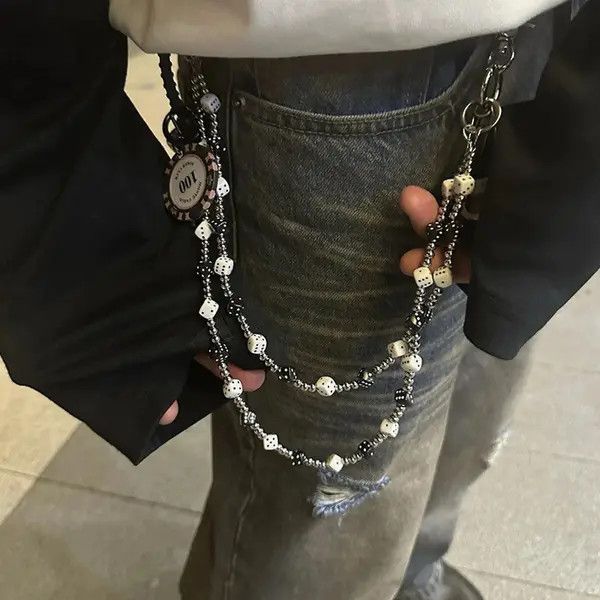 Jewelry Dice Black and White Beaded Wallet Chain, Pants Chain Size ONE SIZE - 1 Thumbnail