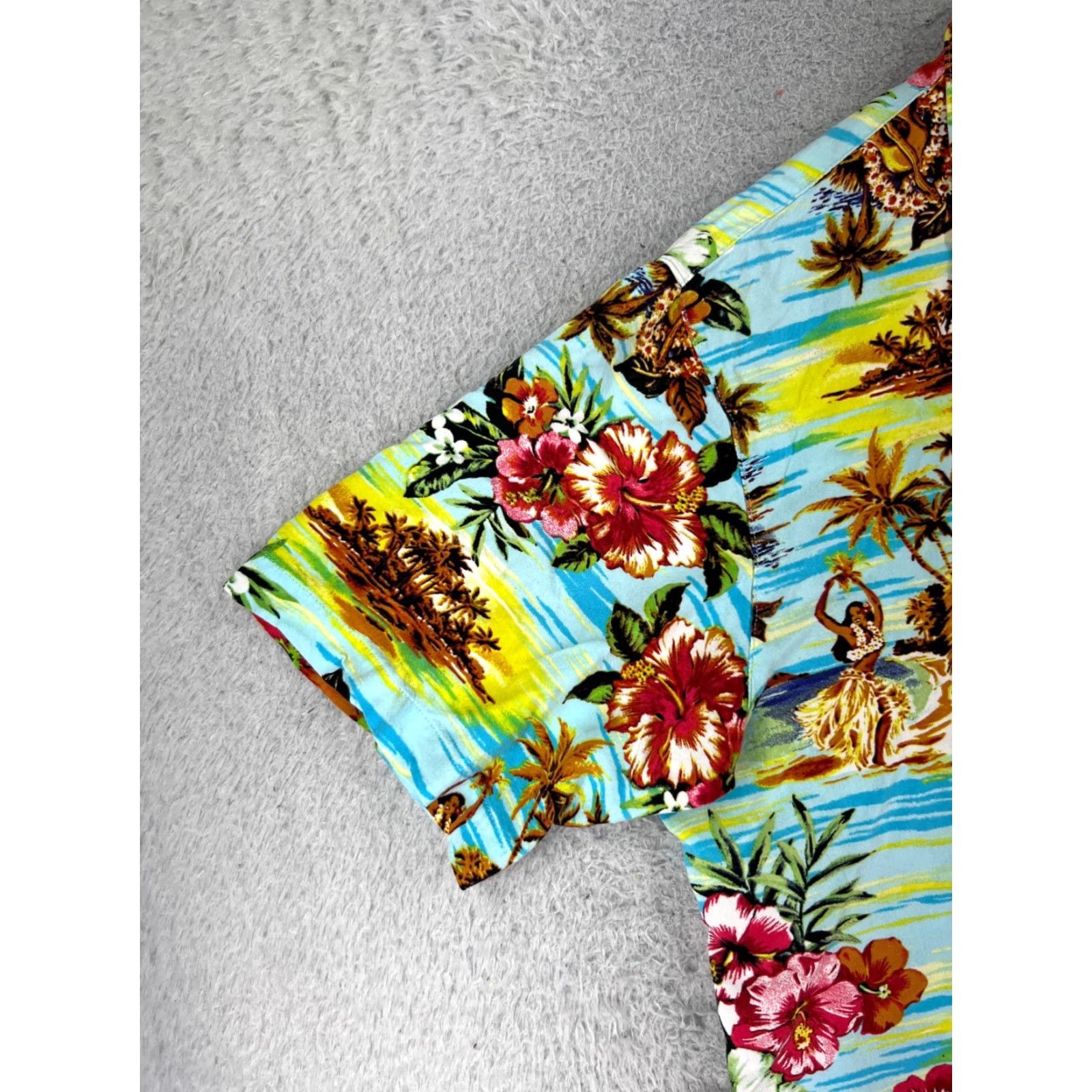 George VINTAGE George Shirt Adult Large Yellow Blue Floral Hula Island Print Button-Down Short Sleeve Rayon Hawaiian Men’s Shirt Size US L / EU 52-54 / 3 - 3 Thumbnail