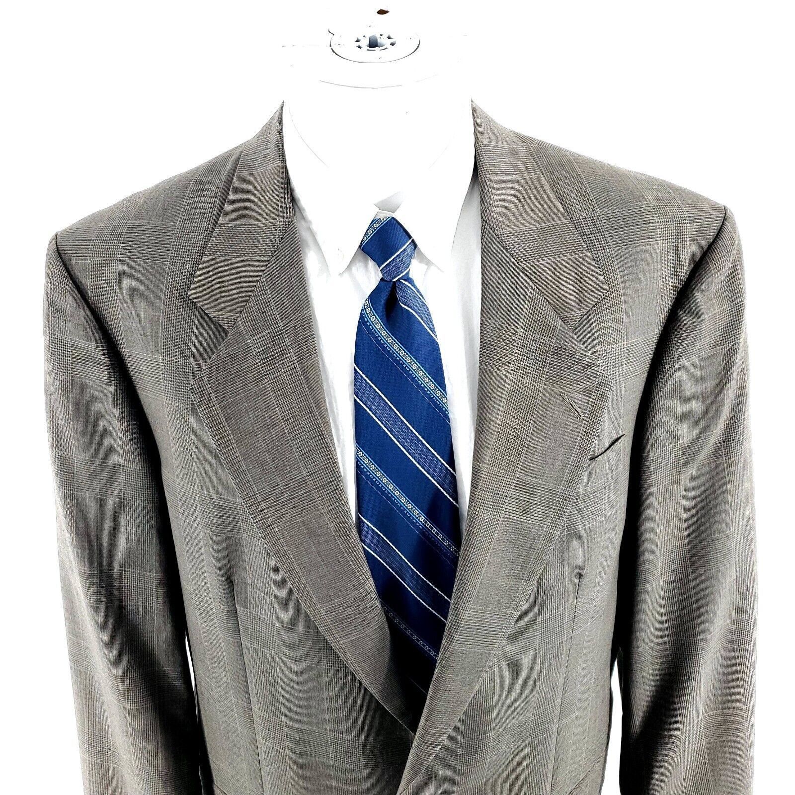 Oscar De La Renta Oscar De La Renta Wool 2 Button Blazer 42L Beige Plaid Green Size 42L - 1 Thumbnail
