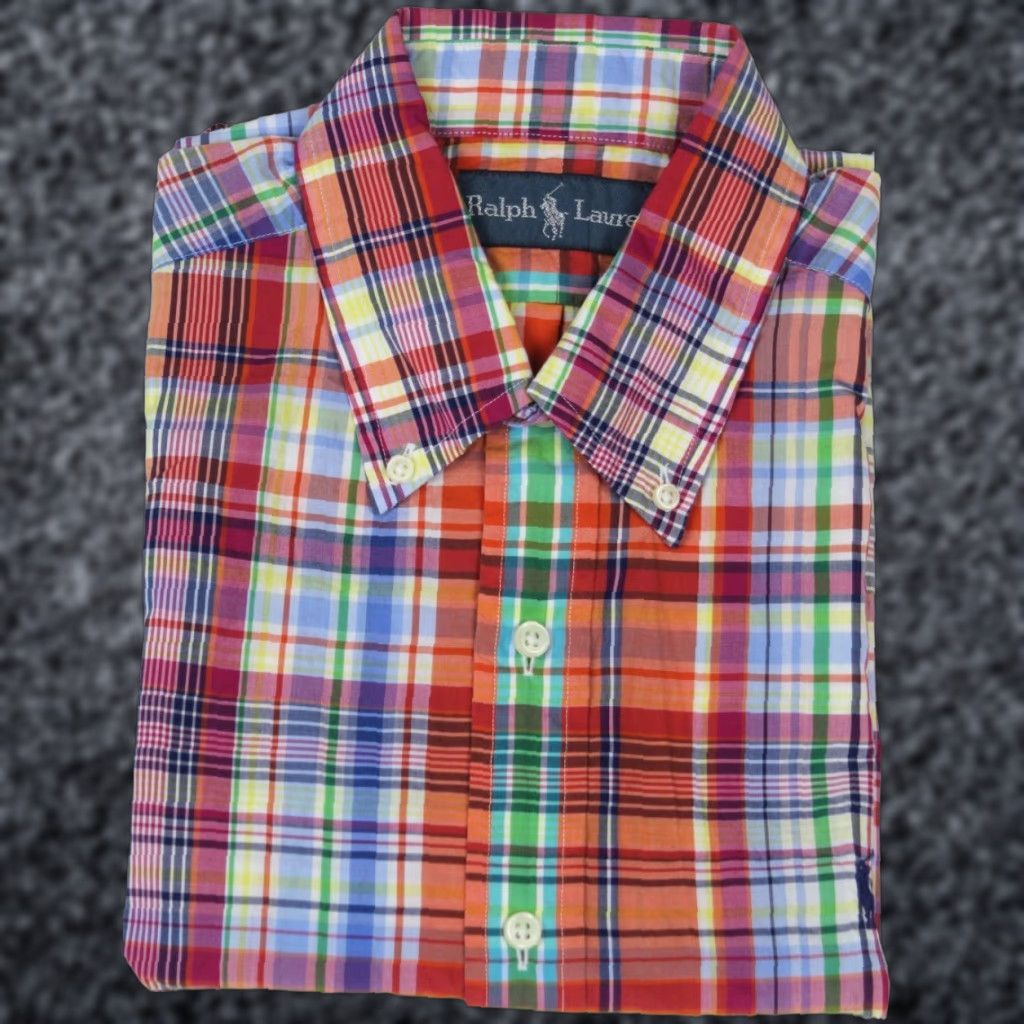 Ralph Lauren Ralph Lauren Orange Green Blue Plaid Classic Short Sleeve Dress Shirt NWT Mens S Shirt Size 36R - 1 Preview