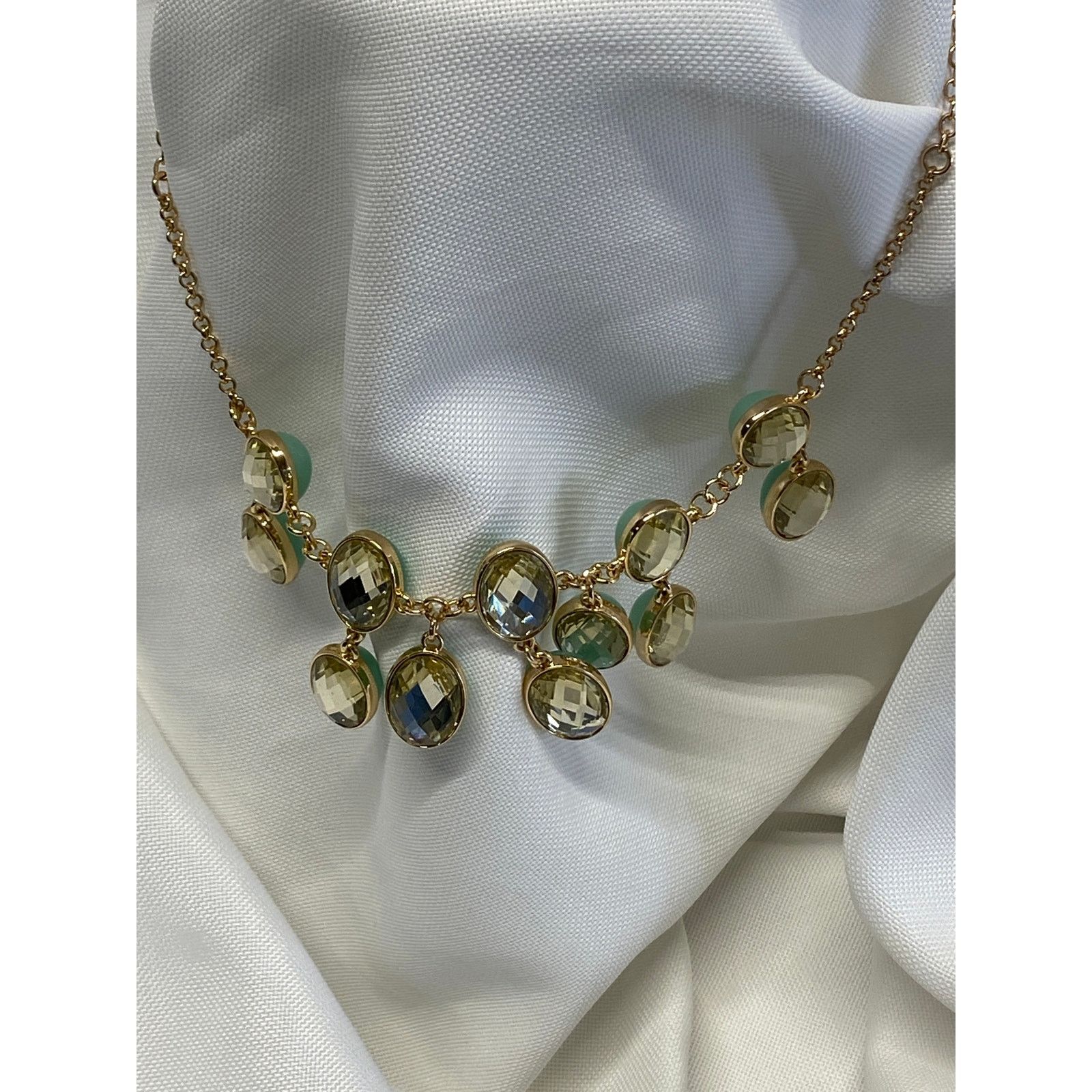 The Unbranded Brand Gold Tone Aqua Stone Dangle Necklace Statement Jewelry Size ONE SIZE - 1 Thumbnail