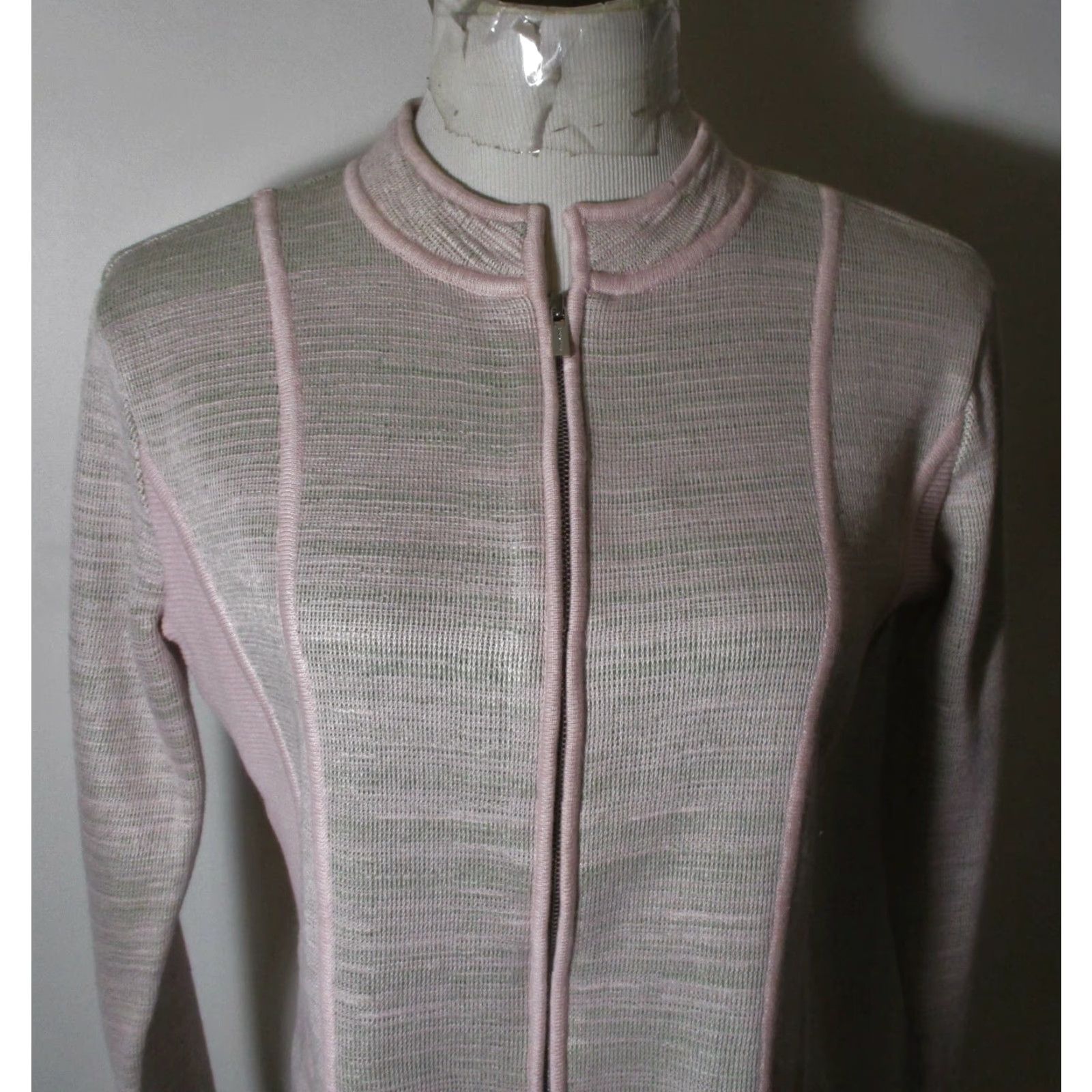 Kasper KASPER Women's Sweater Full Zip Tight Knit Ski Taupe Pink Size M Size M / US 6-8 / IT 42-44 - 2 Thumbnail
