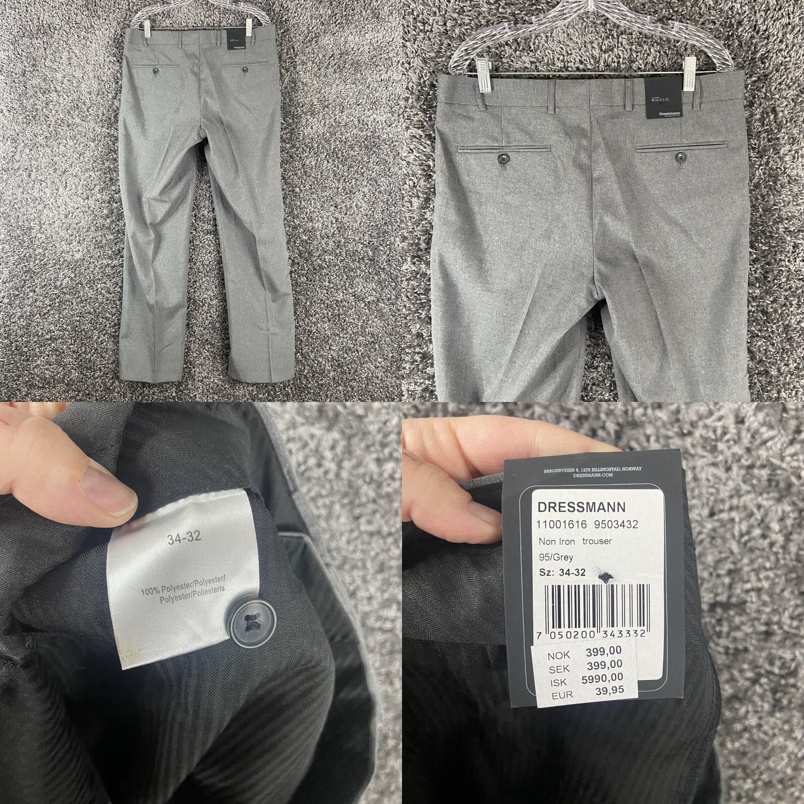 Vintage NEW Dressmann Trouser Gray Pants Men’s 34x32 Size US 34 / EU 50 - 8 Thumbnail