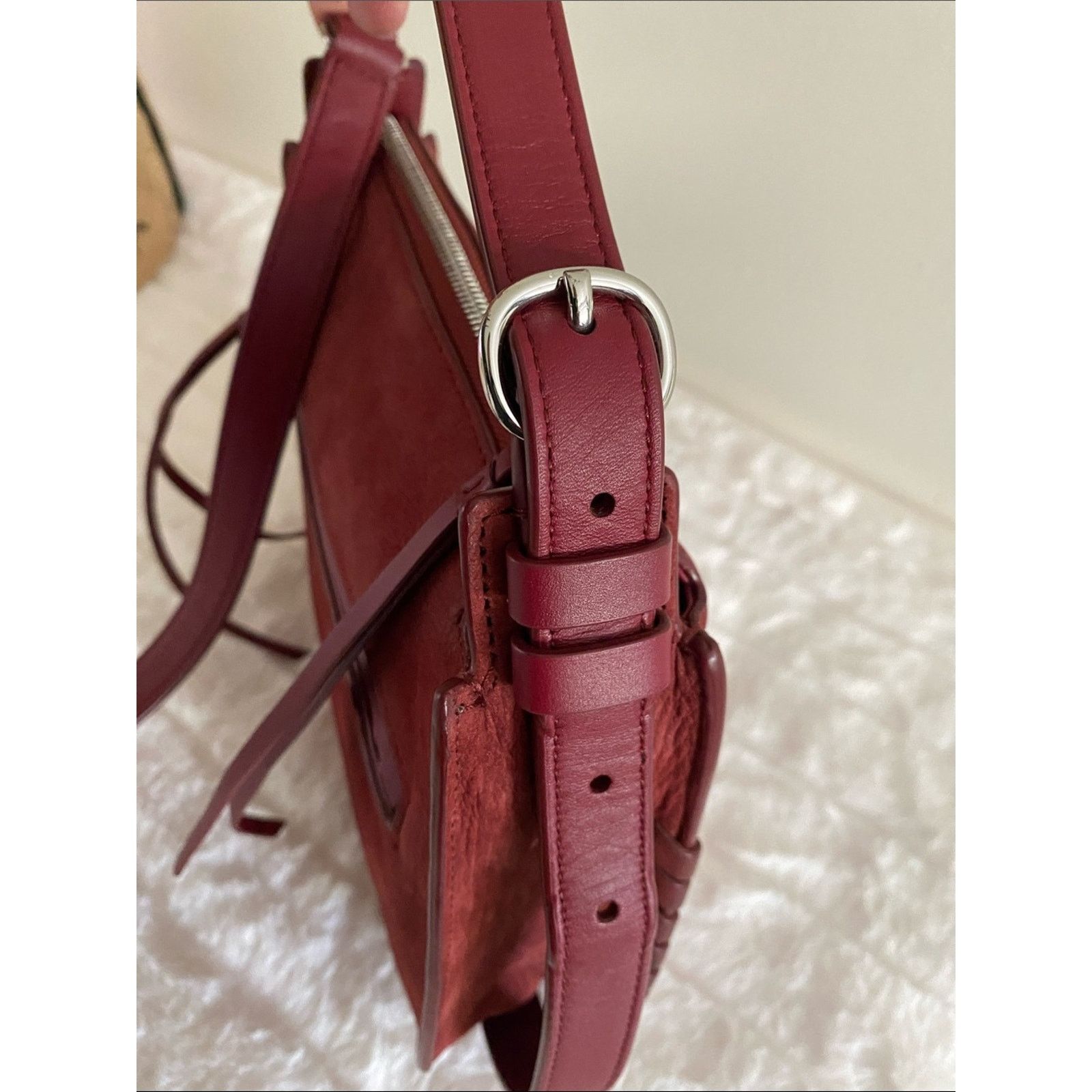 Allsaints All Saints Mori Whipstitch Suede Crossbody Bag in Maroon Size ONE SIZE - 12 Thumbnail