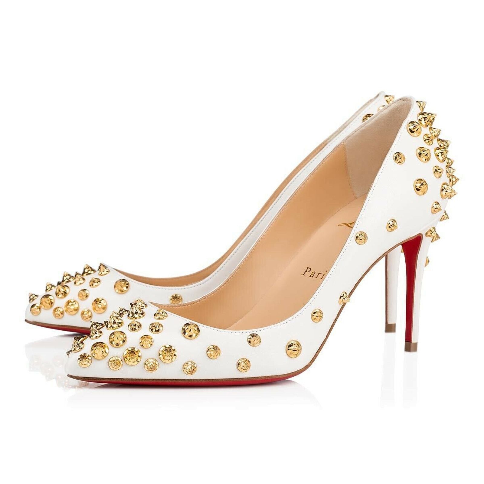 Christian Louboutin Aimantaclou 85 White Snow Gold Spike Pigalle Heel Pump 36.5 Size US 6.5 / IT 36.5 - 1 Thumbnail