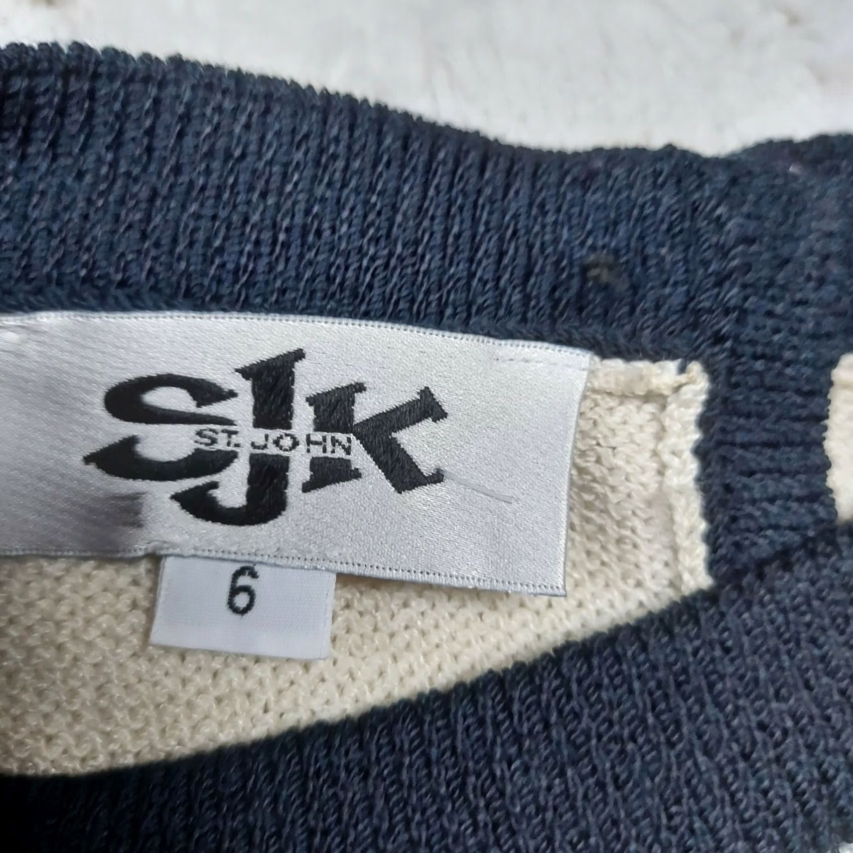 St. John VINTAGE SJK ST. JOHN Womens Knit Pullover Sweater 6 Black Ivory Striped Crew Neck Raglan Sleeve Size M / US 6-8 / IT 42-44 - 3 Thumbnail
