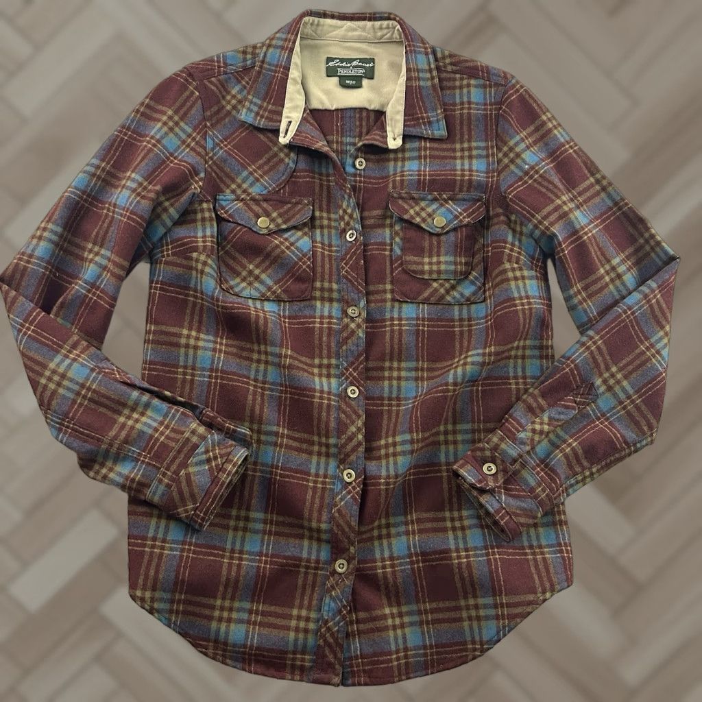Eddie Bauer VINTAGE Eddie Bauer Pendleton Wool Plaid Button Front Shirt Women's Small Maroon Size S / US 4 / IT 40 - 1 Thumbnail