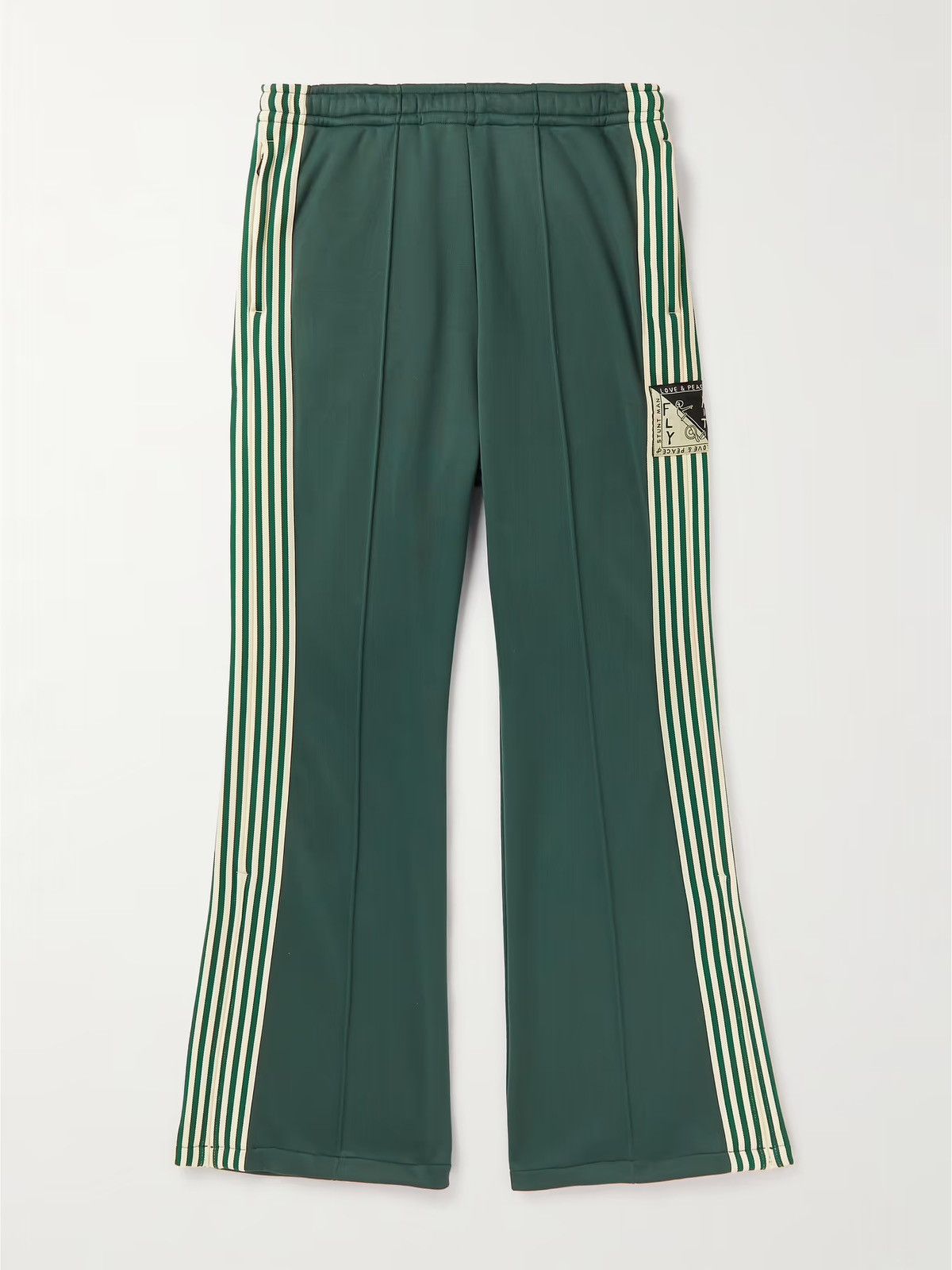 image of Kapital Flared Striped Tech-Jersey Pants in Green, Men's (Size 31)