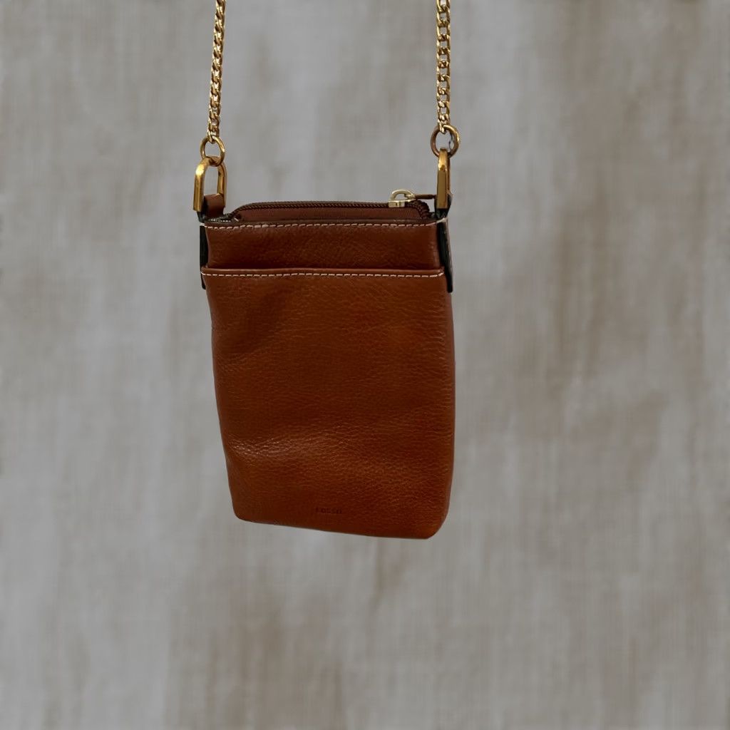 Fossil Fossil Crossbody Purse Bag Crossbody Small Brown Leather 8in 5in Zipper Gold Hardware Womens Purse Strap Adjustable Vintage No Size ONE SIZE - 1 Thumbnail